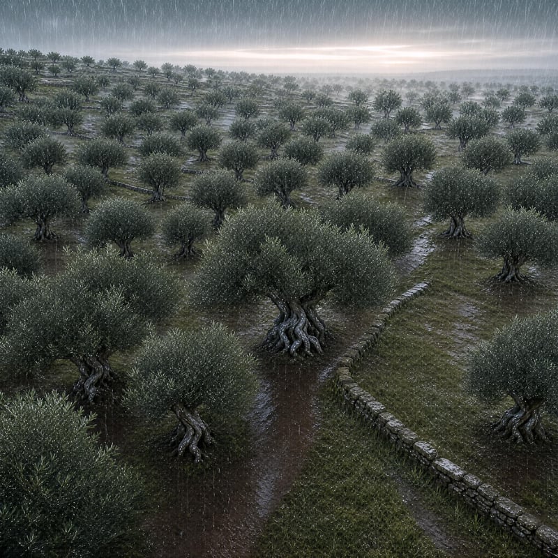 Olive Grove in Rain