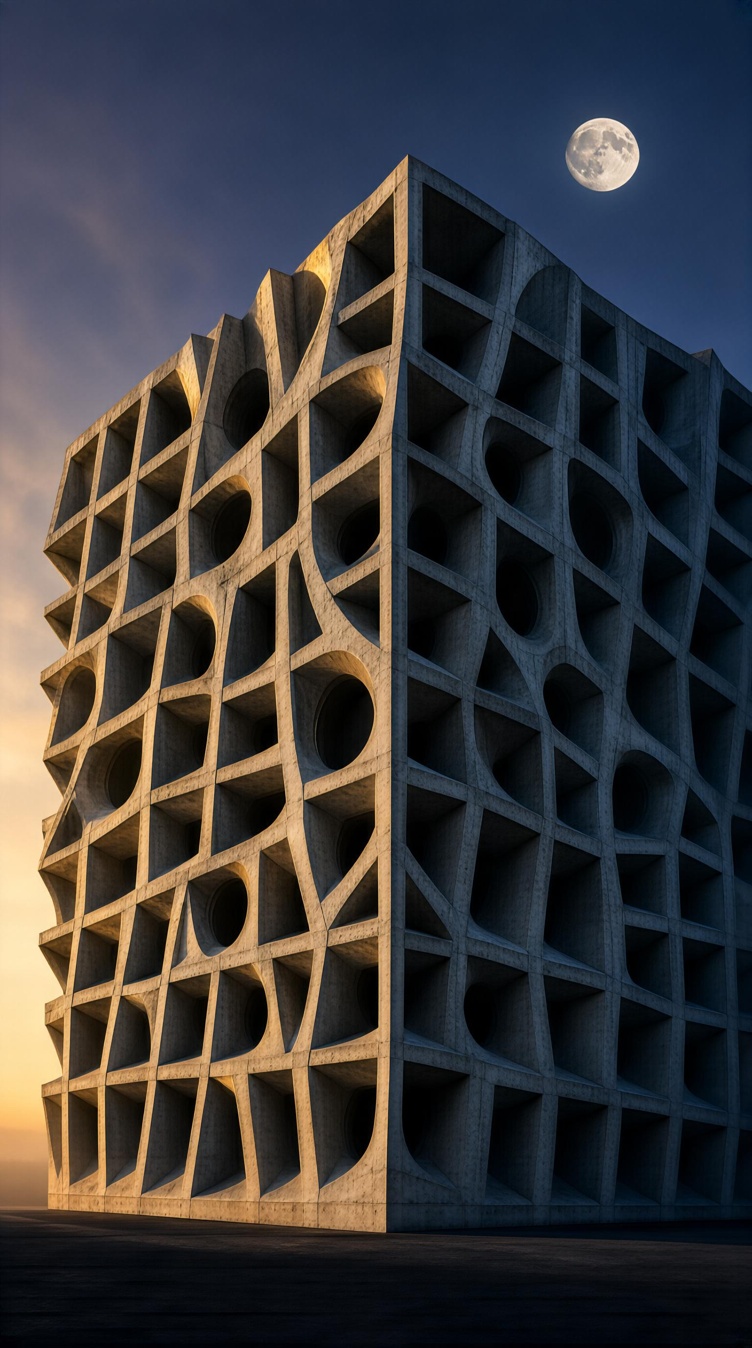 Modern Facade Under Moon
