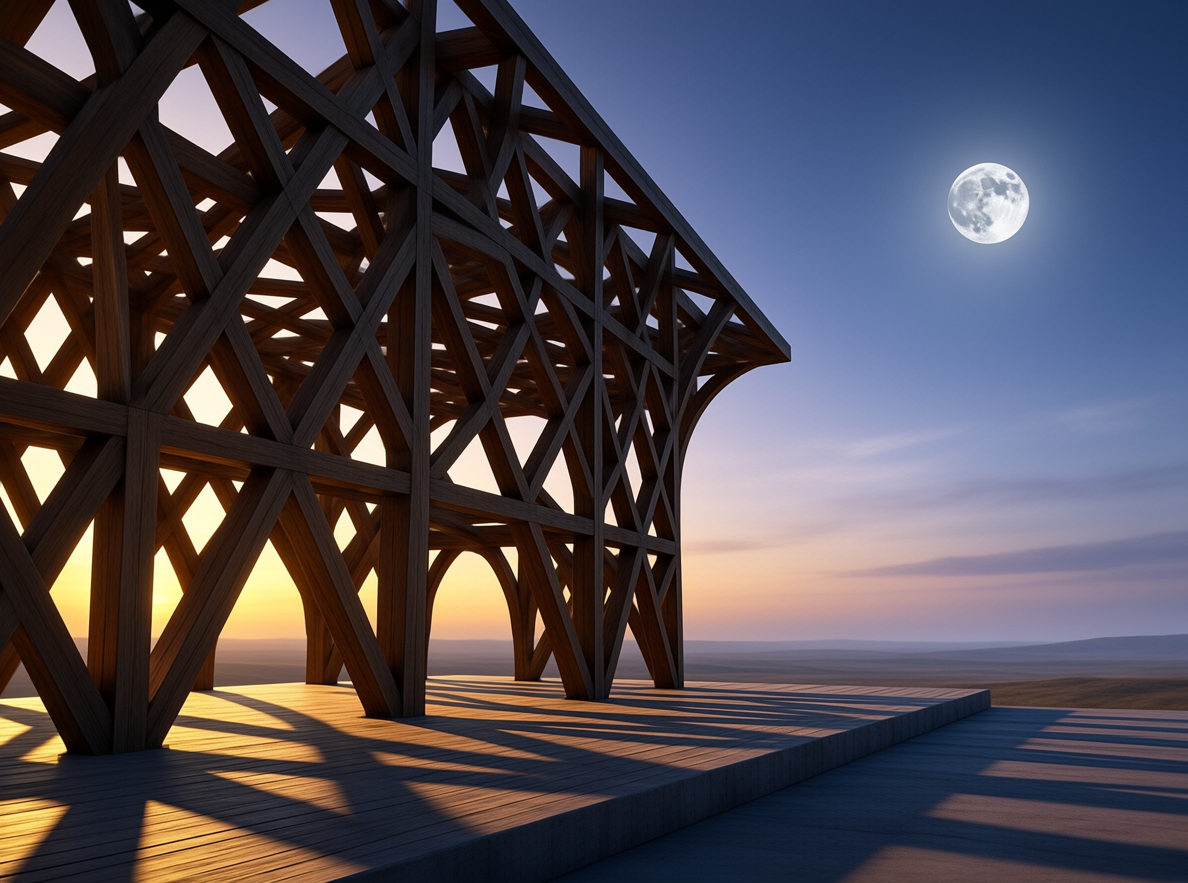 Wooden Pavilion at Sunset