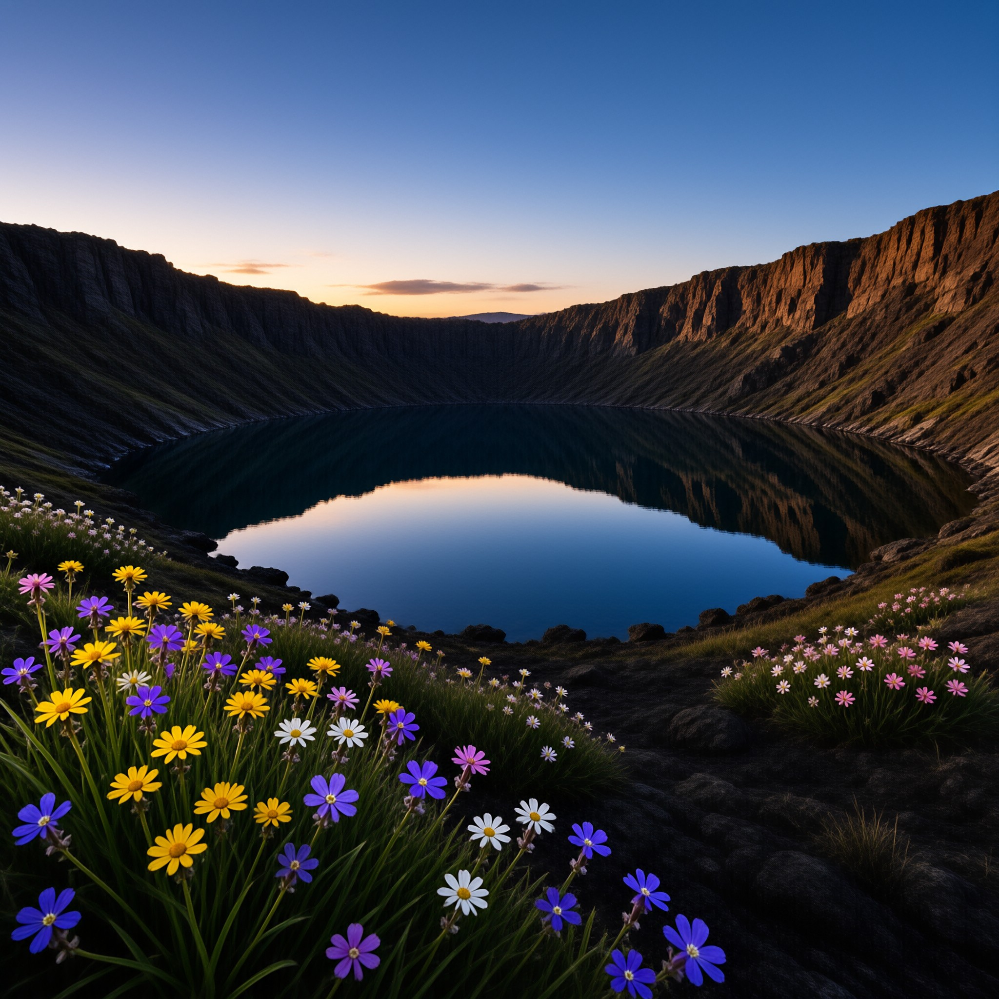 Crater Lake with Wildflowers