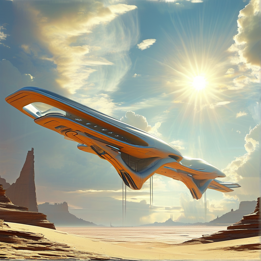 Futuristic Craft Over Dunes