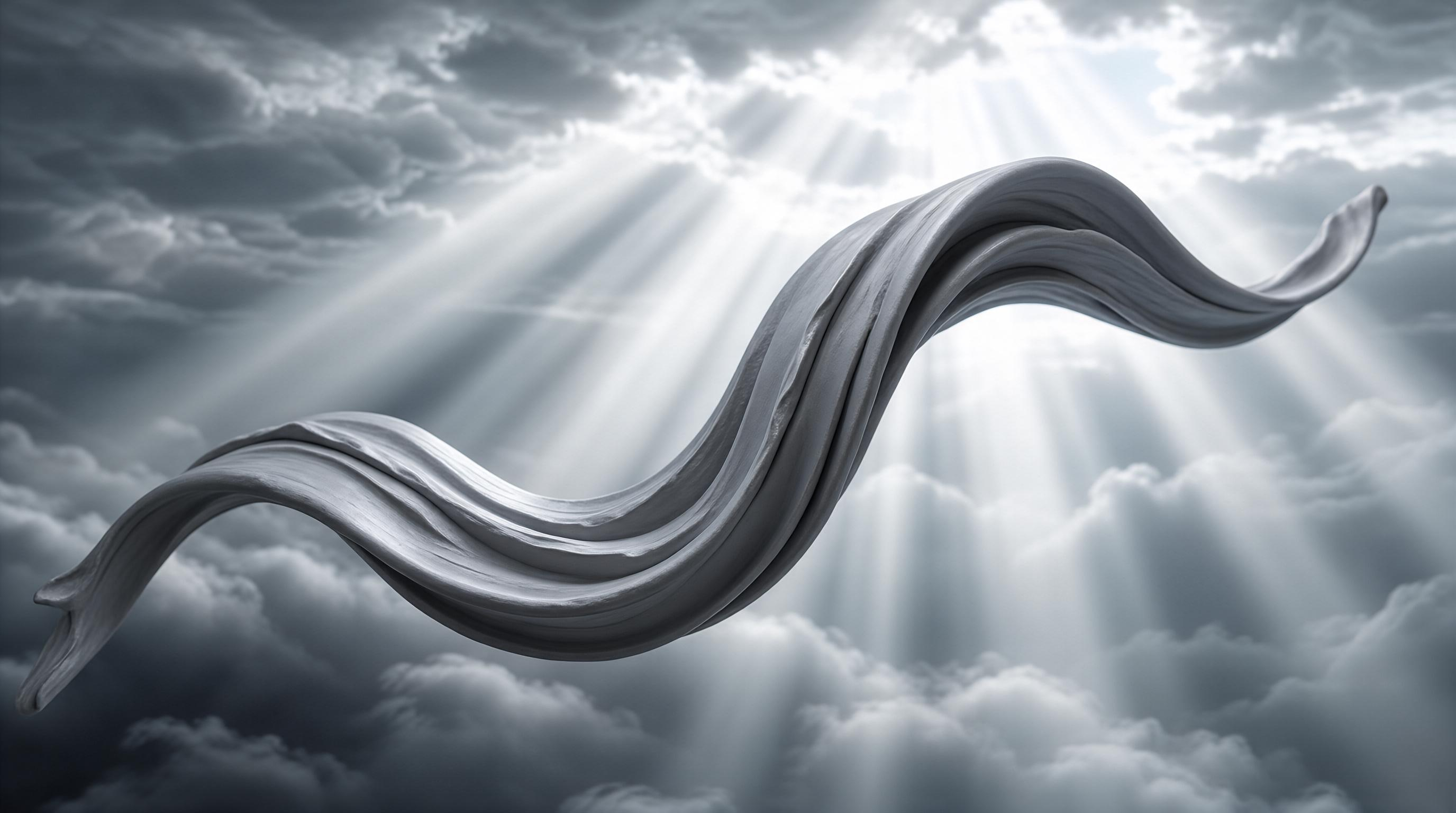 Silver Ribbon in Cloudy Sky with Sunbeams