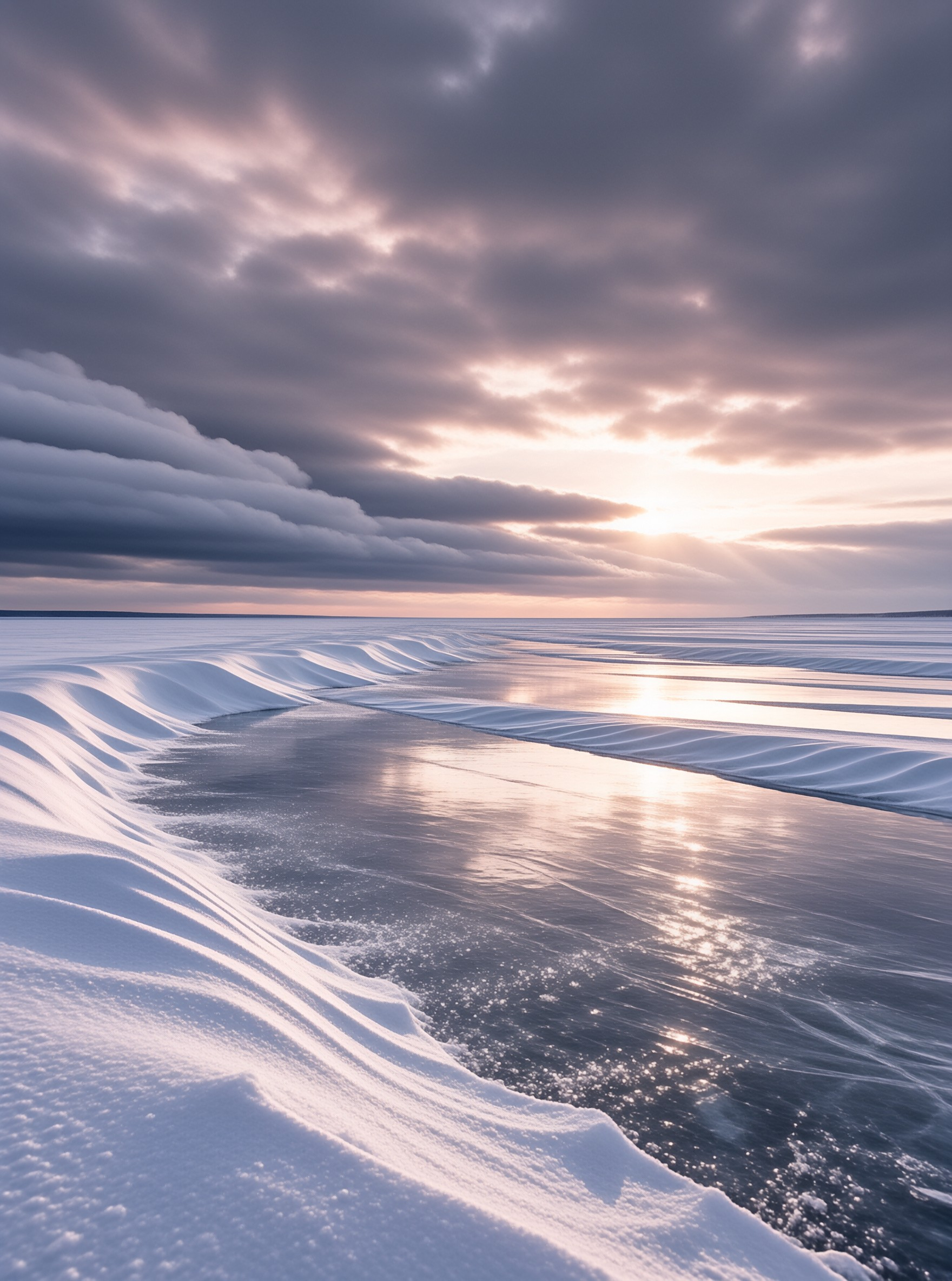 Sunset Over Icy Snow Waves