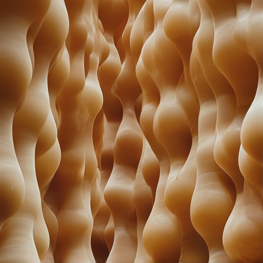 A close up view of beige dune formations showing smooth curves and deep shadows across the surface.