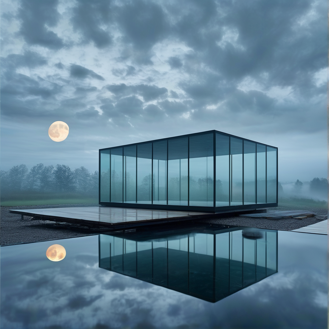 Glass House Moon Reflection