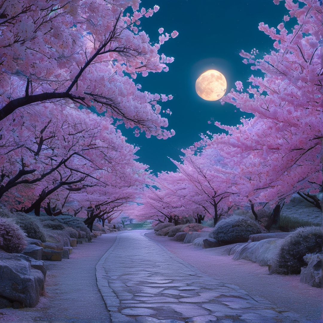 Moonlit Sakura Path
