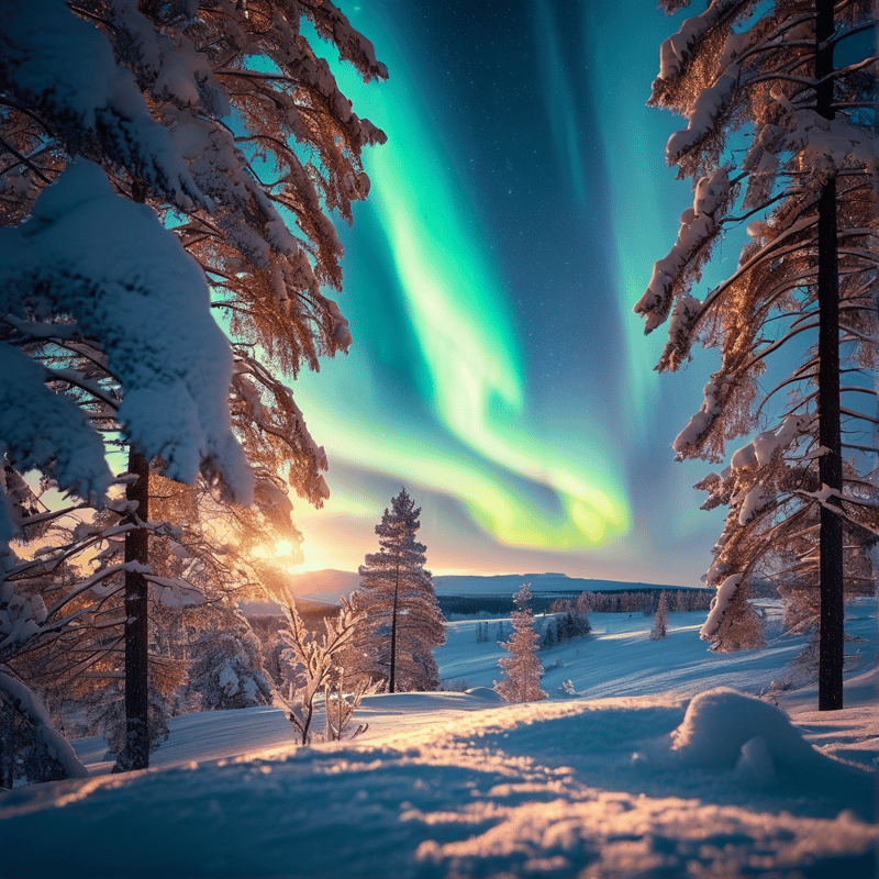 Aurora over Snowy Forest