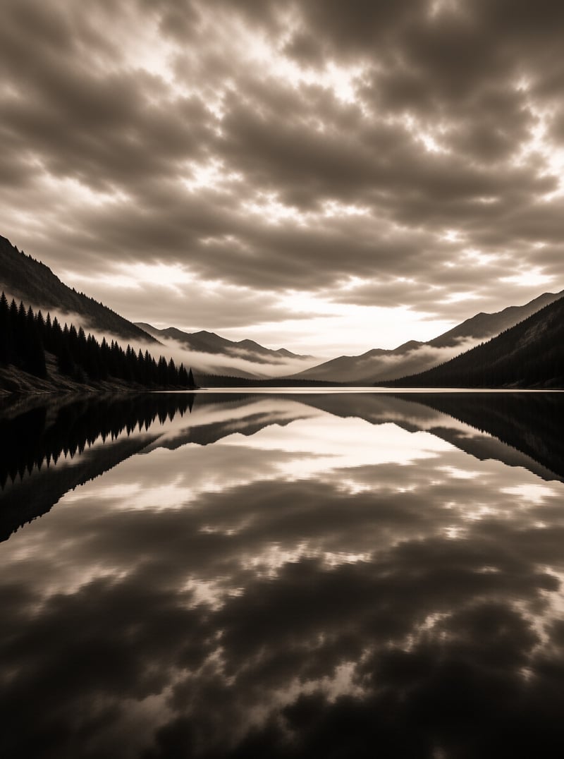 Sepia Mountain Lake Reflection