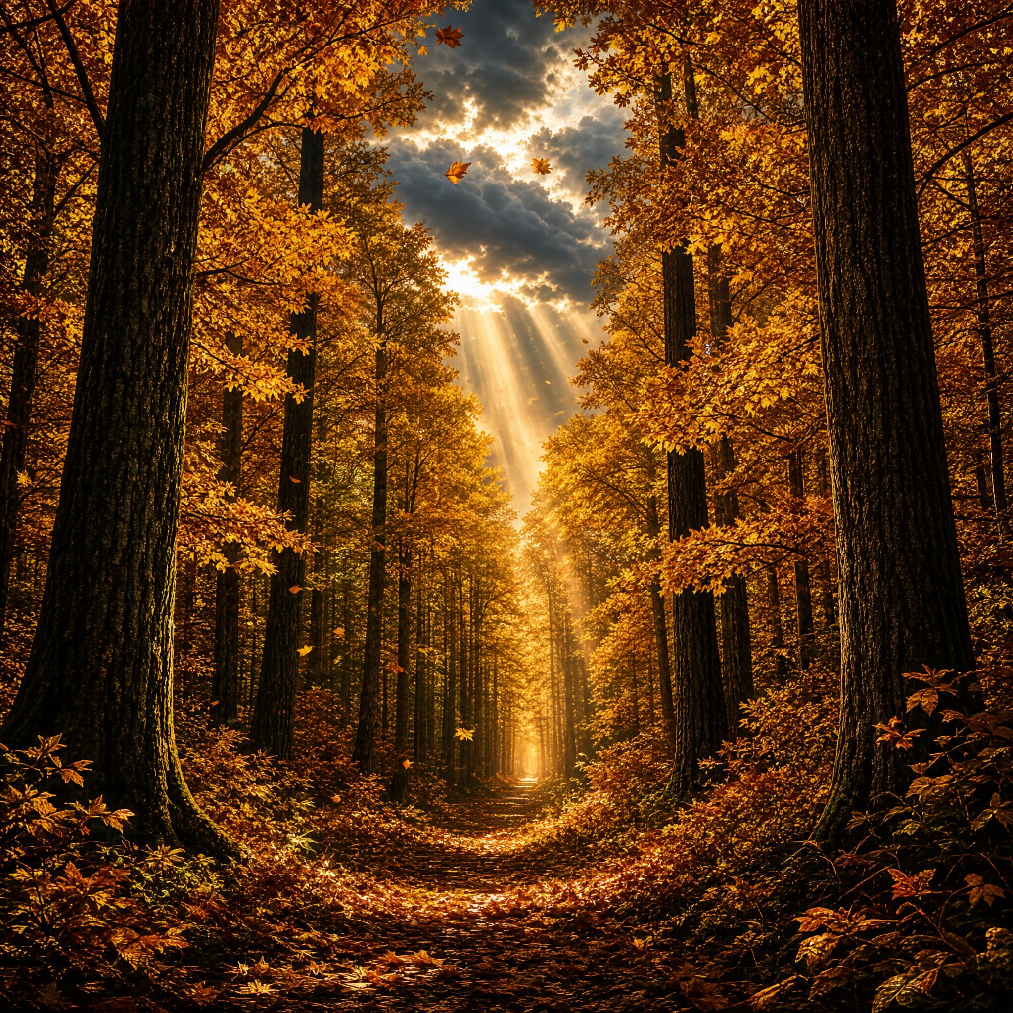 Autumn Forest Path with Sunbeams