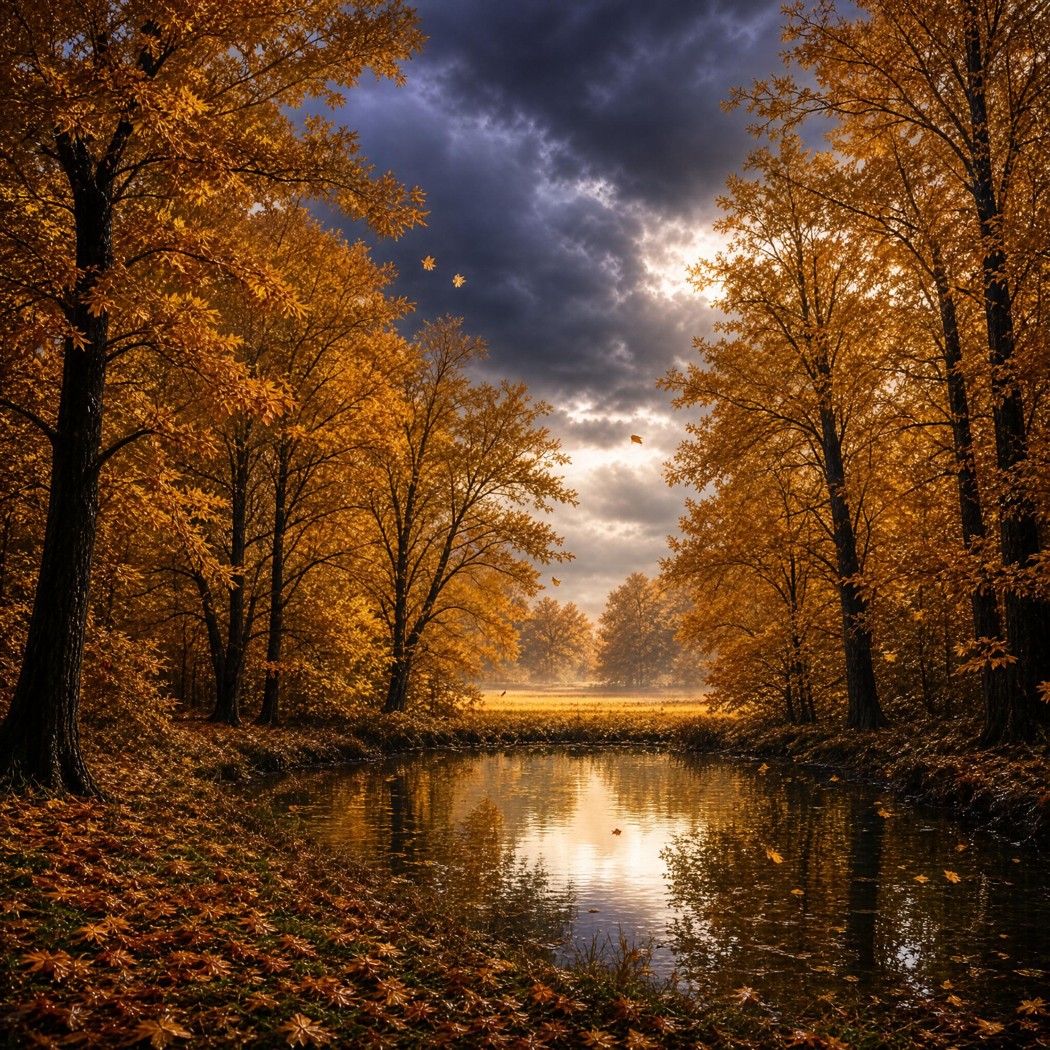 Autumn Forest Lake Scene