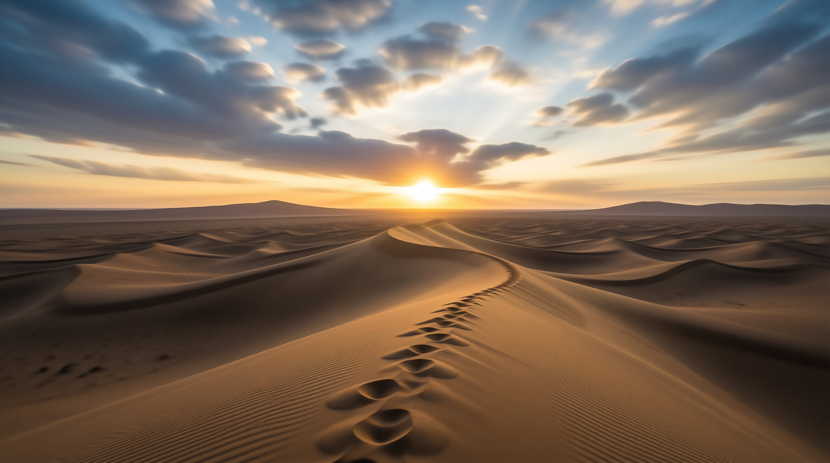 Desert Sunset with Footprints