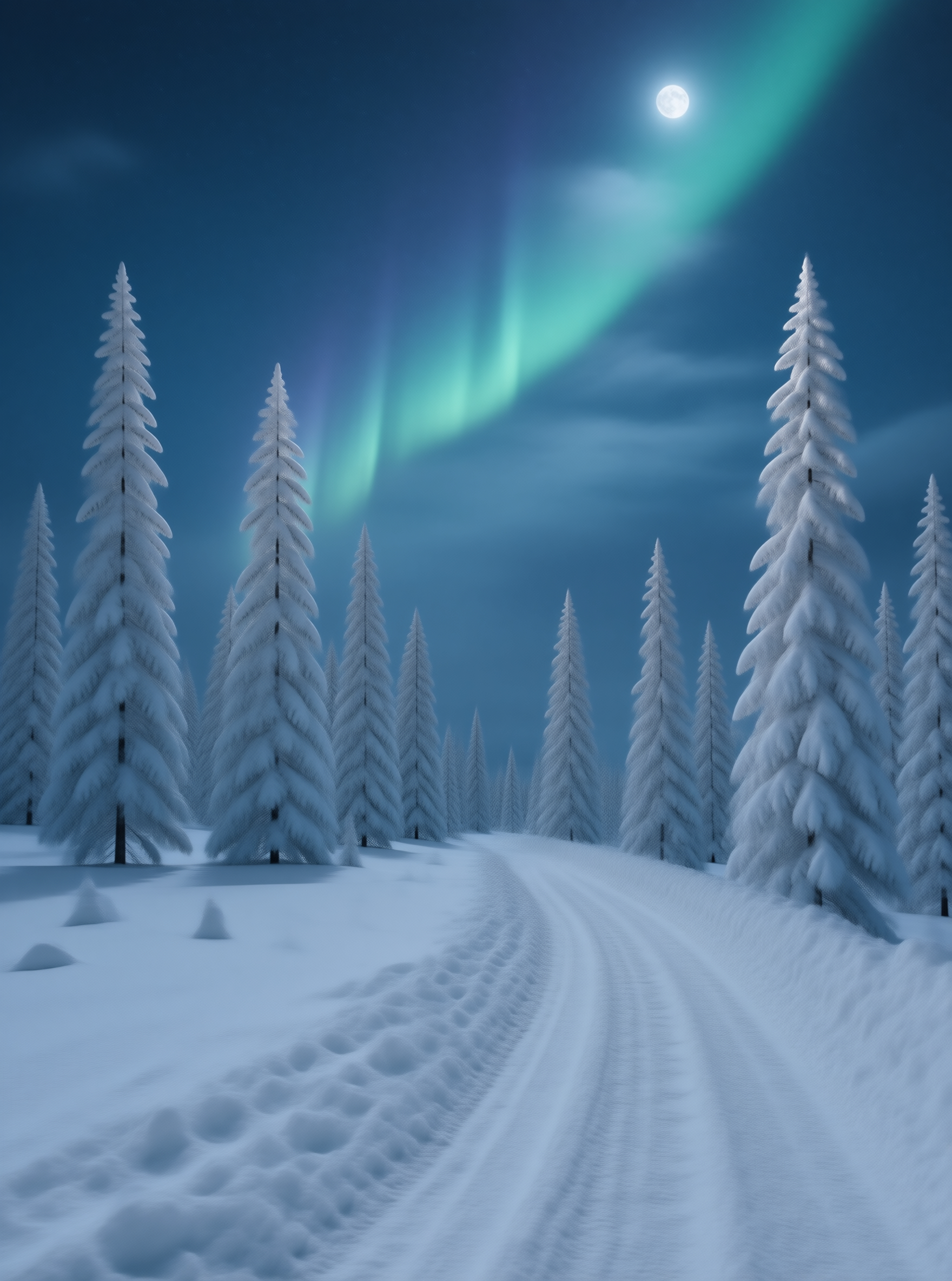 Aurora Over Snowy Forest Road
