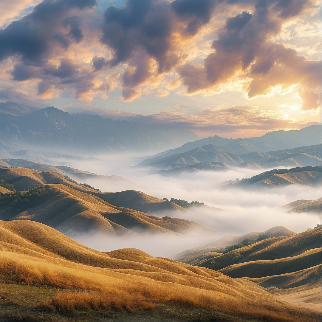 Golden Hills and Misty Valley
