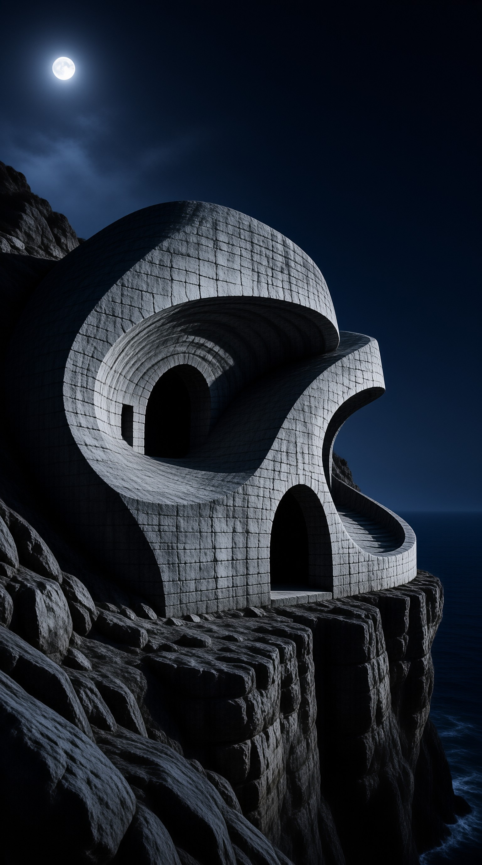 Moonlit Cliff Architecture
