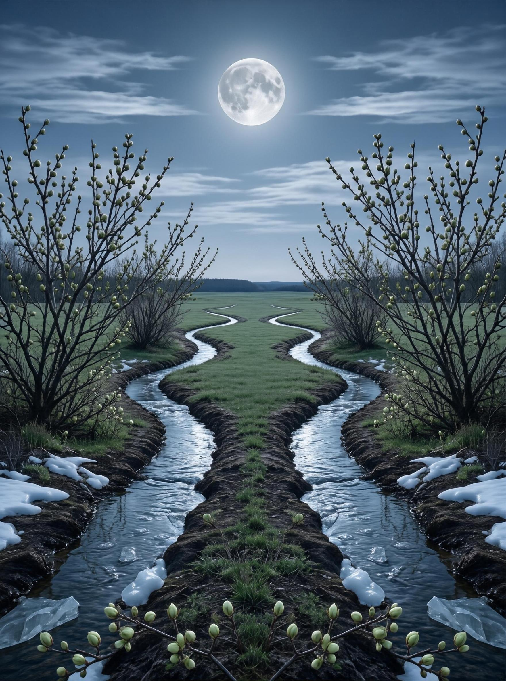 Surreal Split River Moonlight