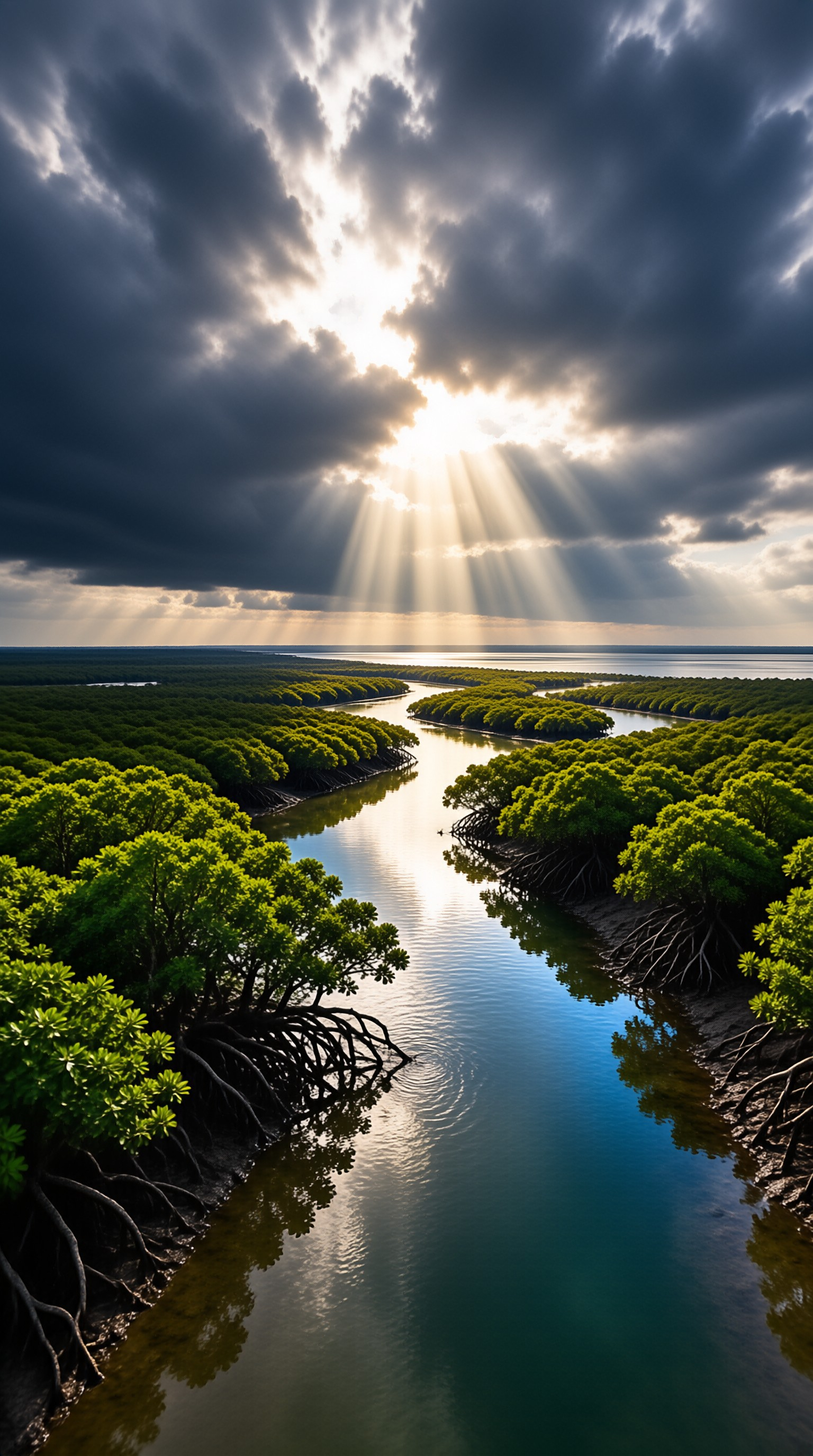 Sunlight Over Mangrove River