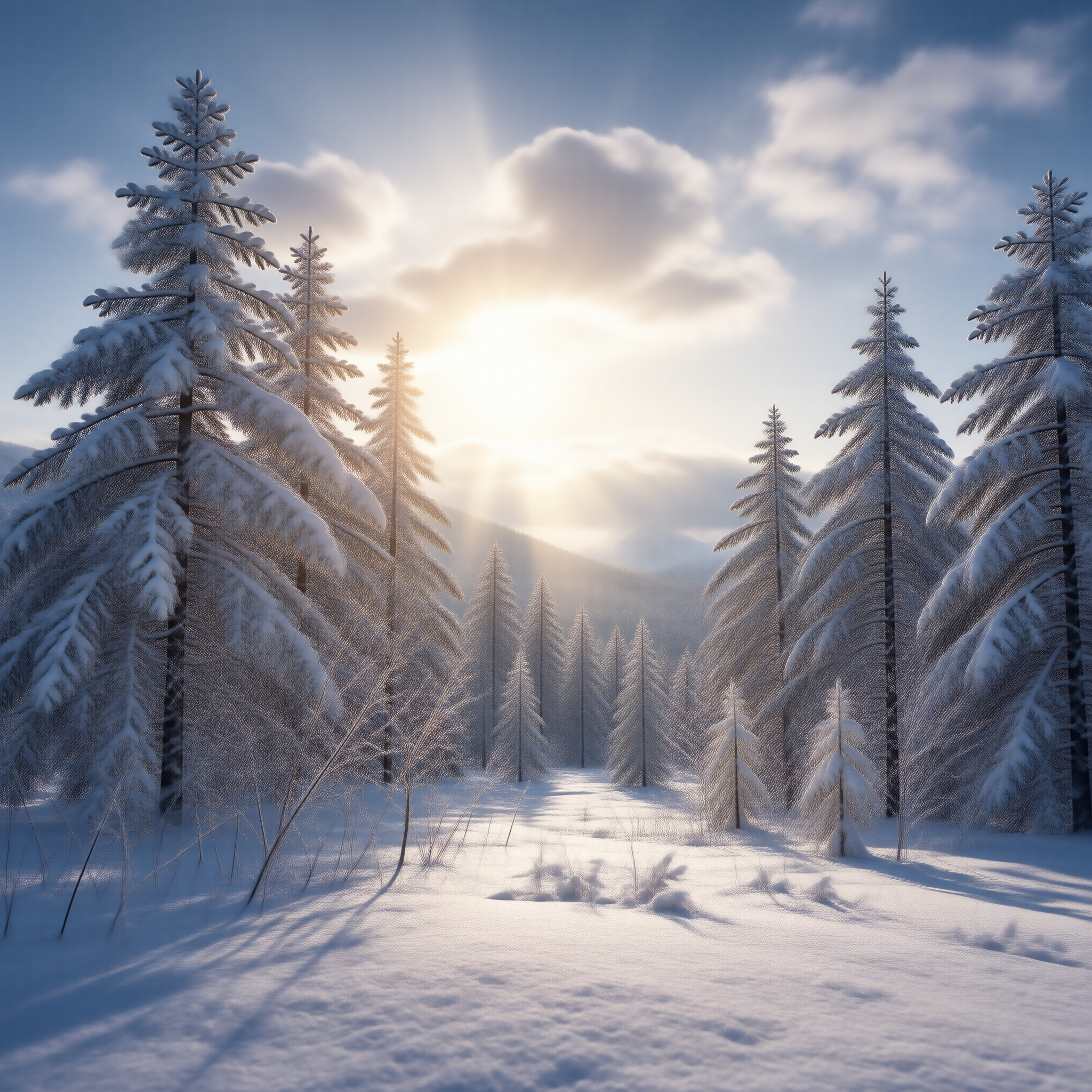 Snowy Forest with Sunlight