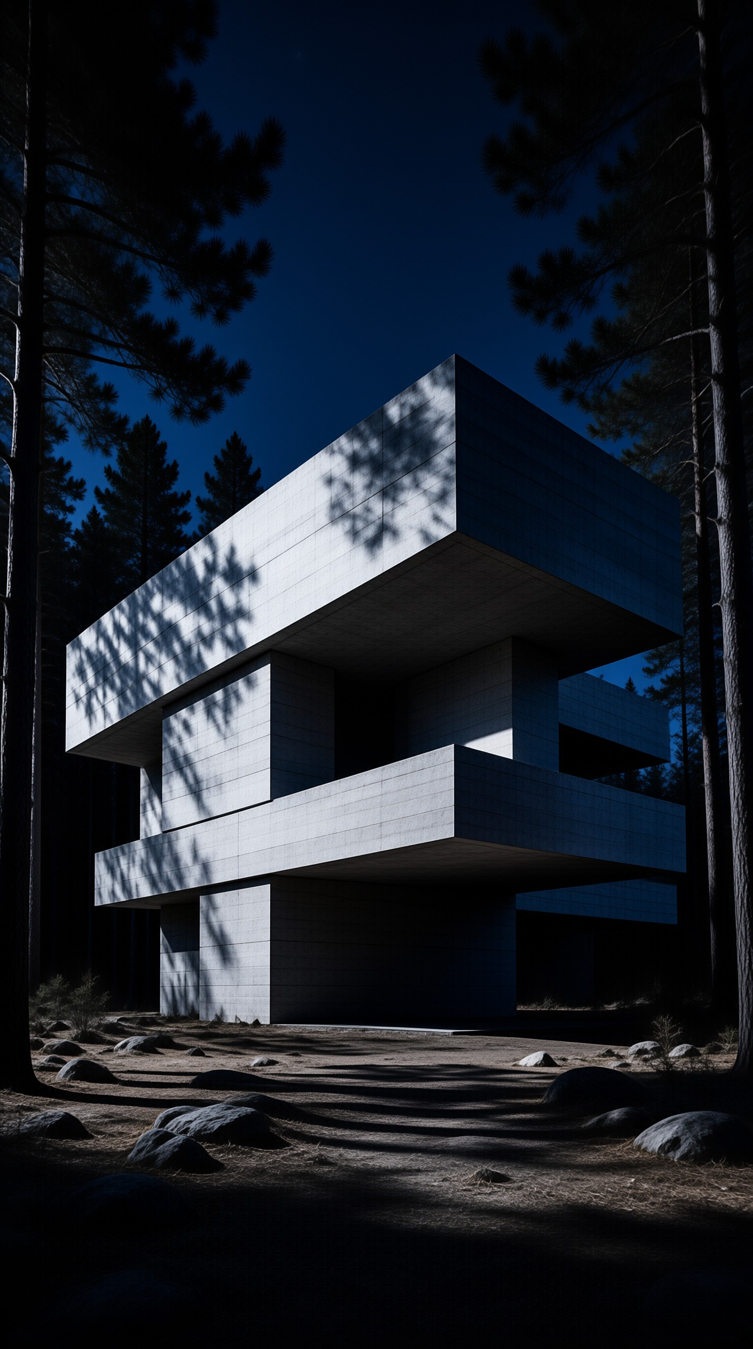 Modernist Building in Forest