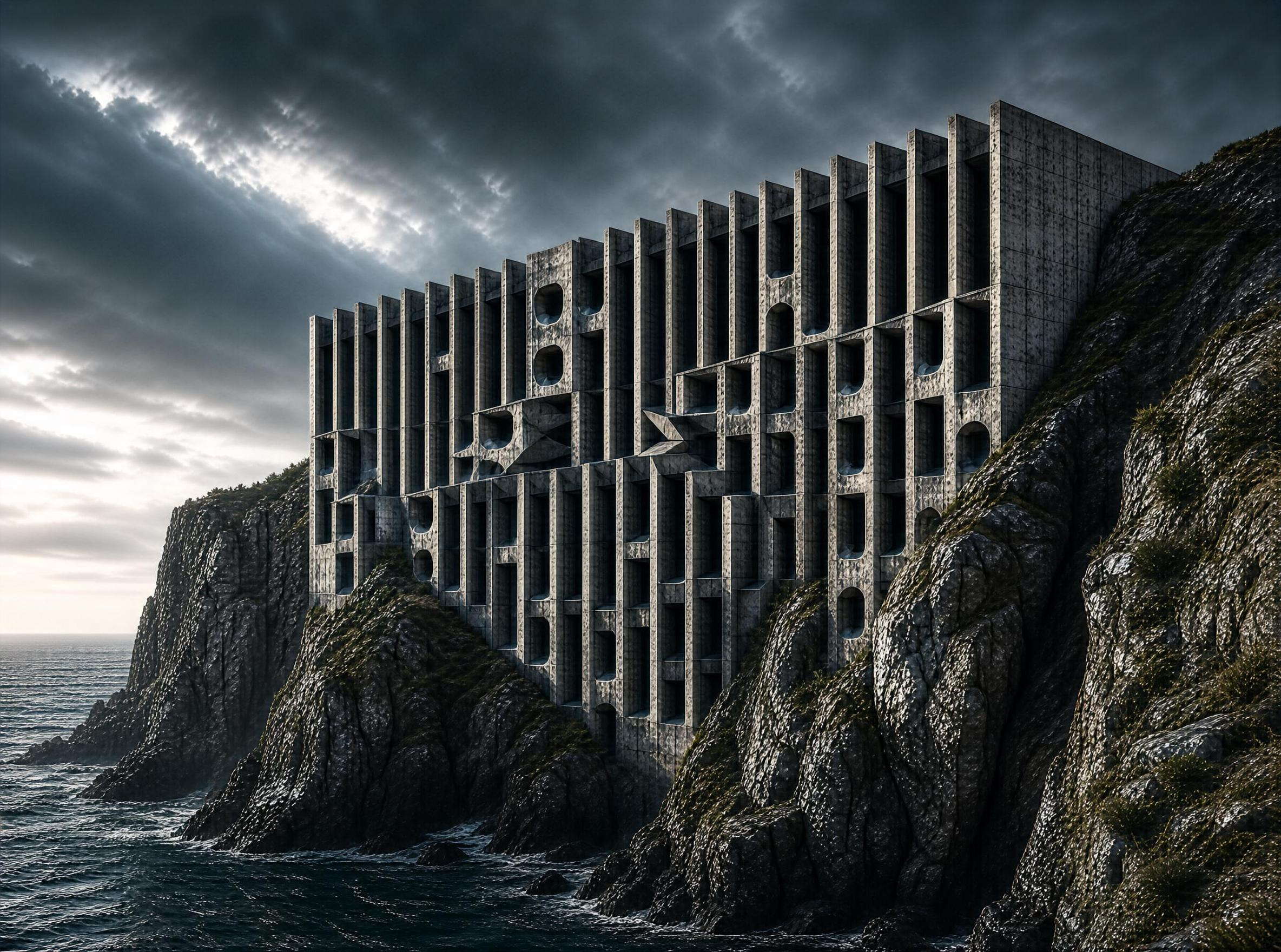 Concrete Building on Rocky Coast
