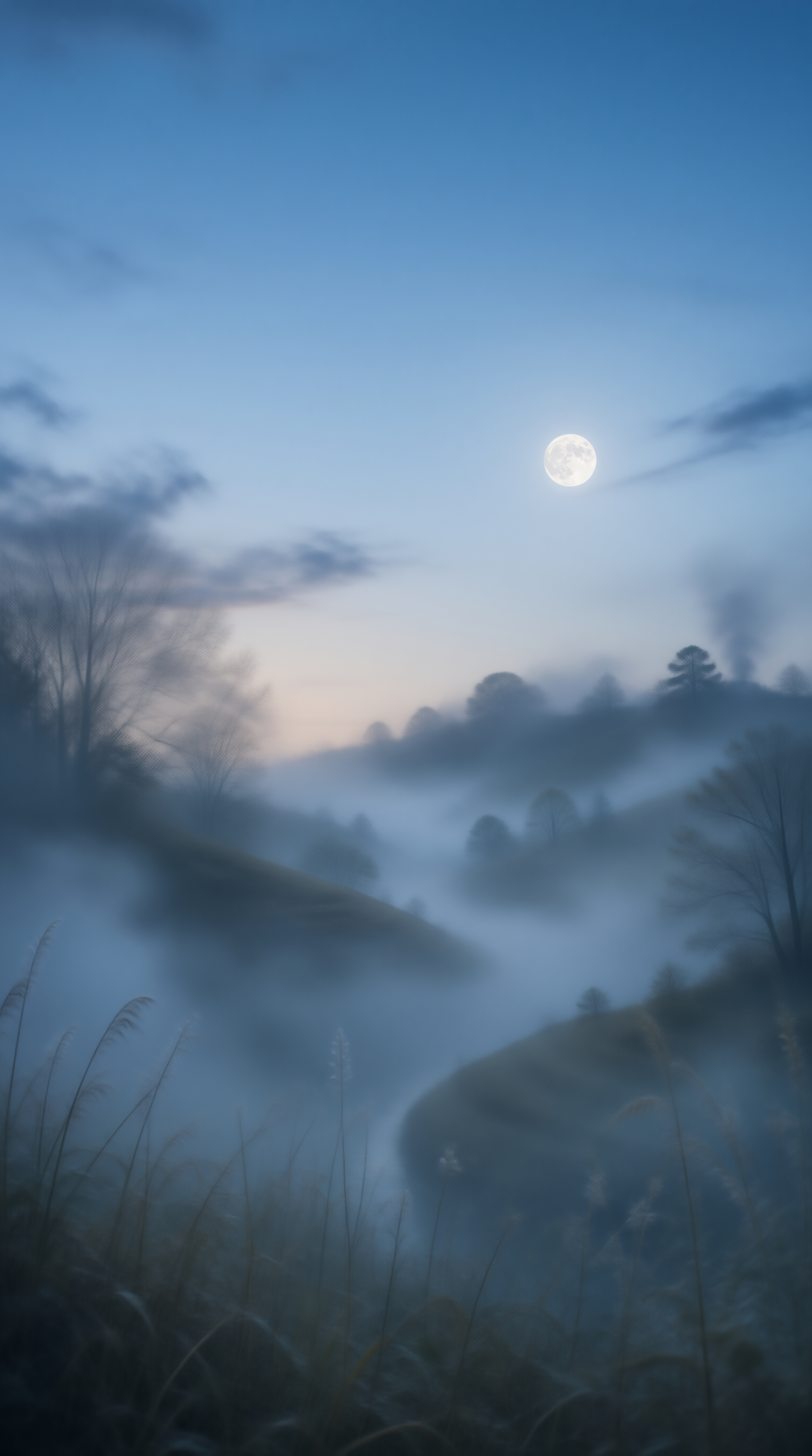 Misty Hills Under Full Moon