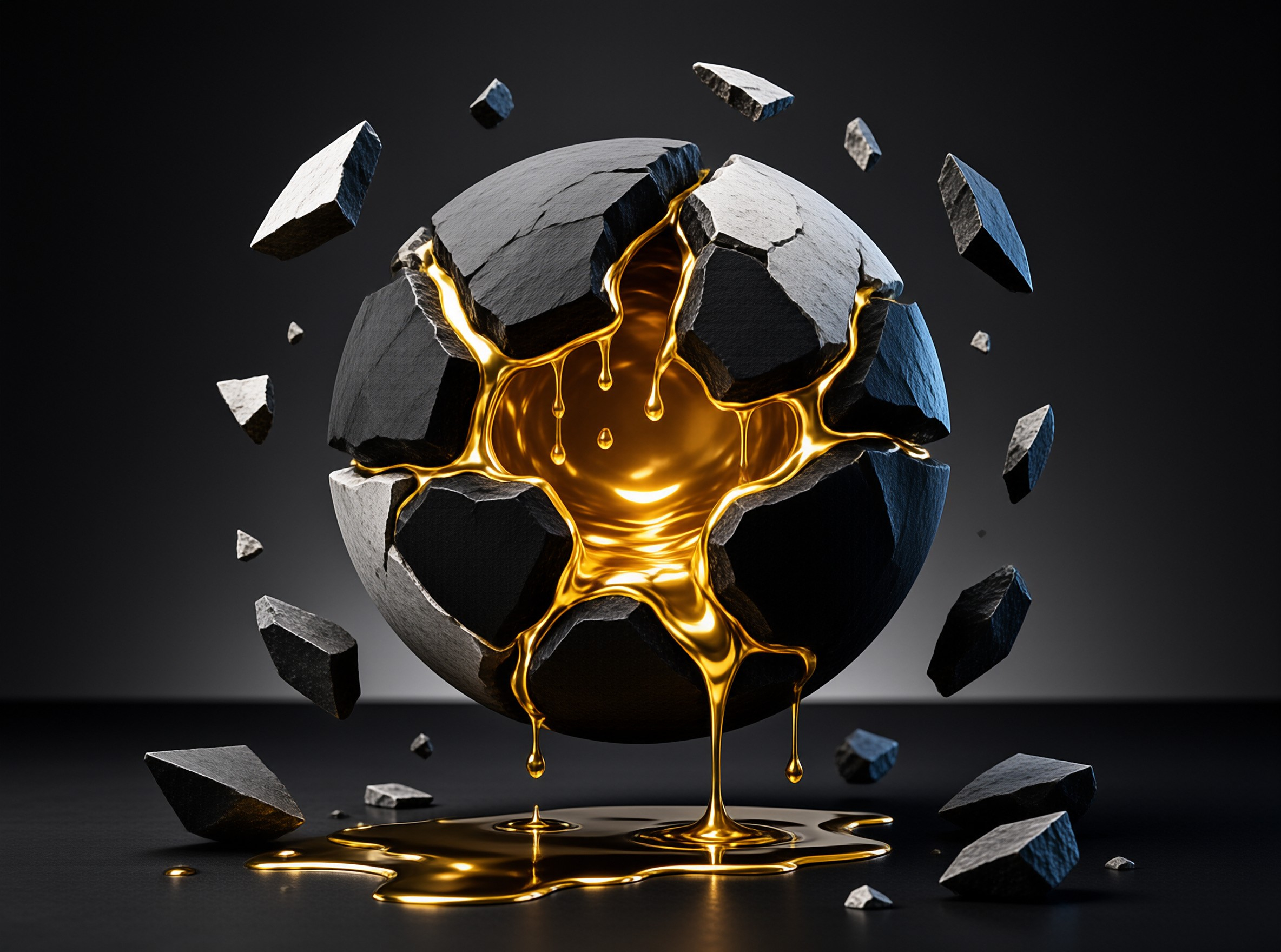 Golden Liquid Bursting from Stone Sphere