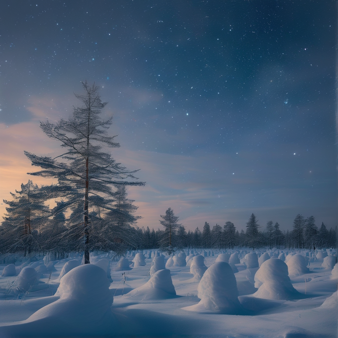 Snowy Night Landscape