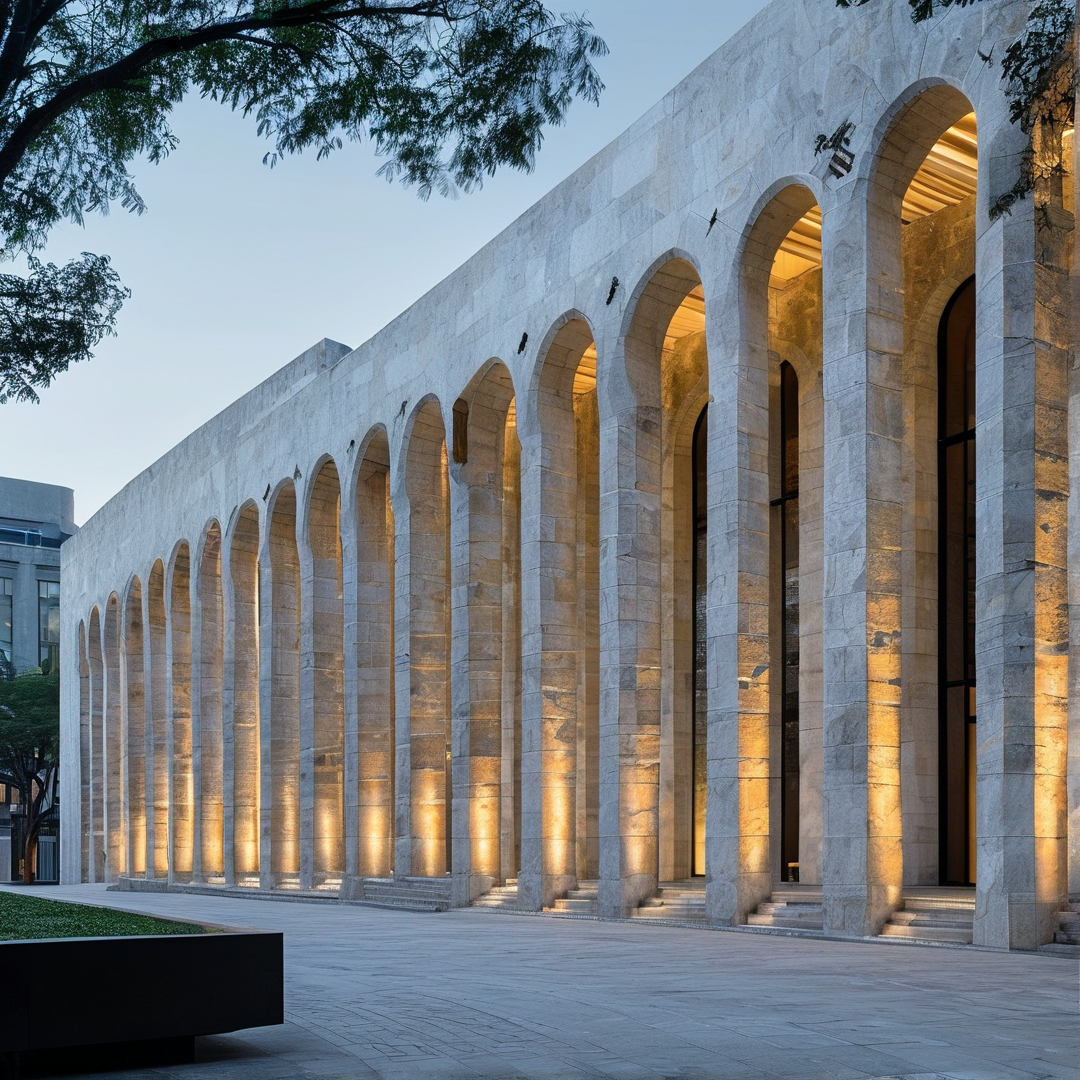 Illuminated Arched Facade