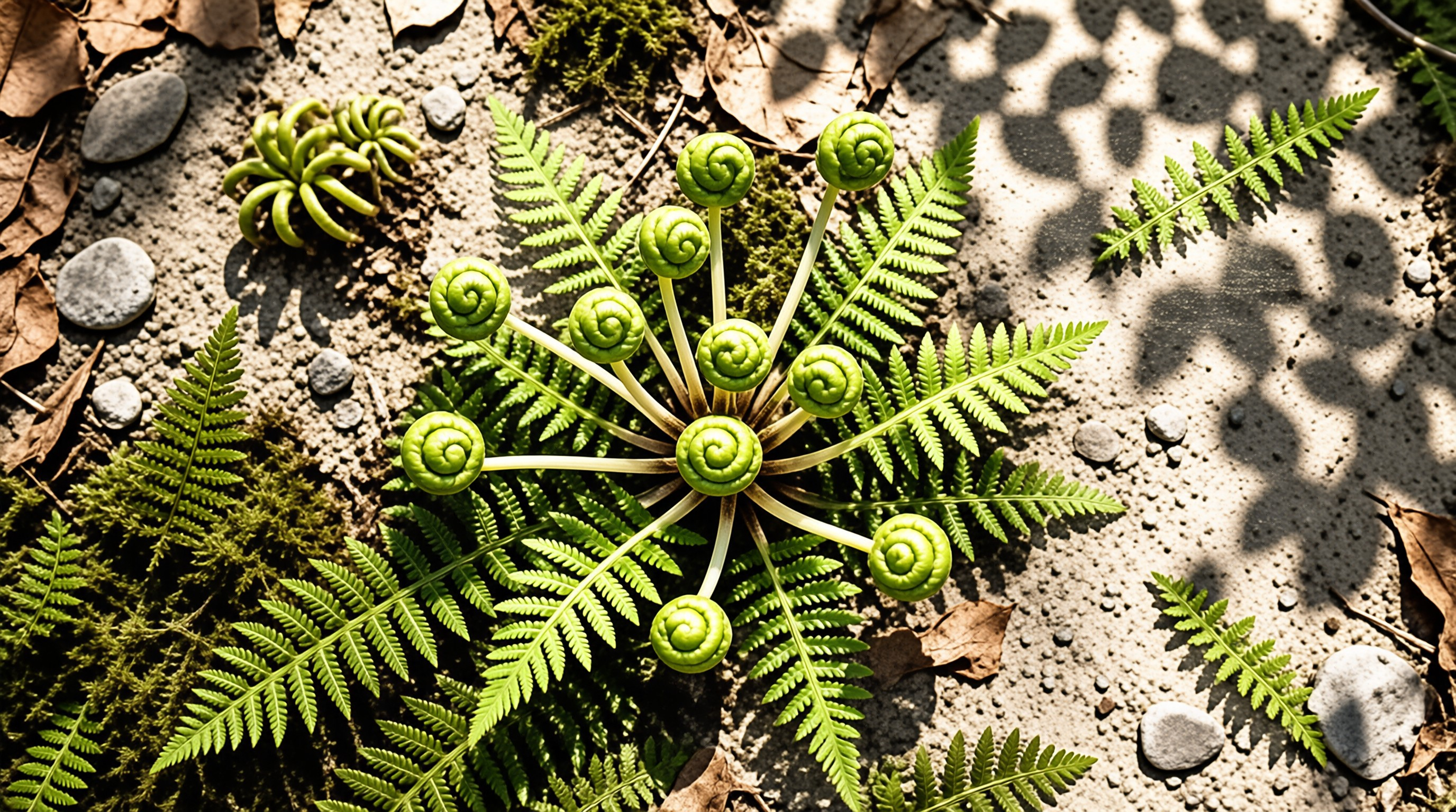Emerging Ferns in Sunlight