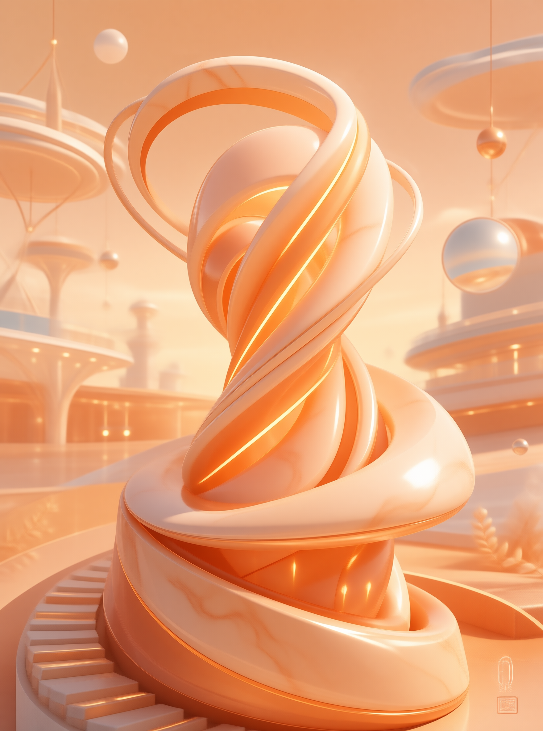 Marble Spiral Ribbon — Glossy Pastel Study