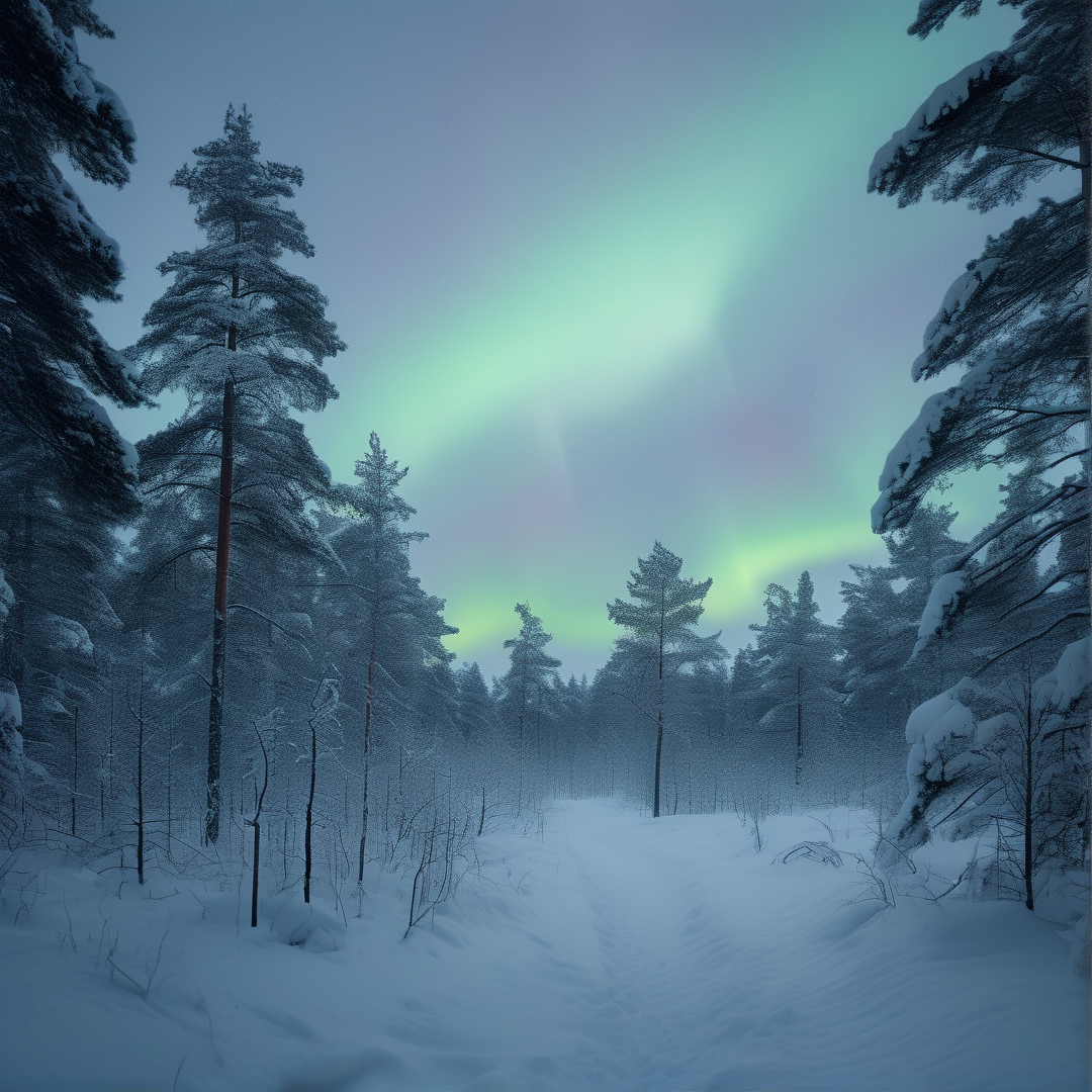 Snowy Forest with Aurora