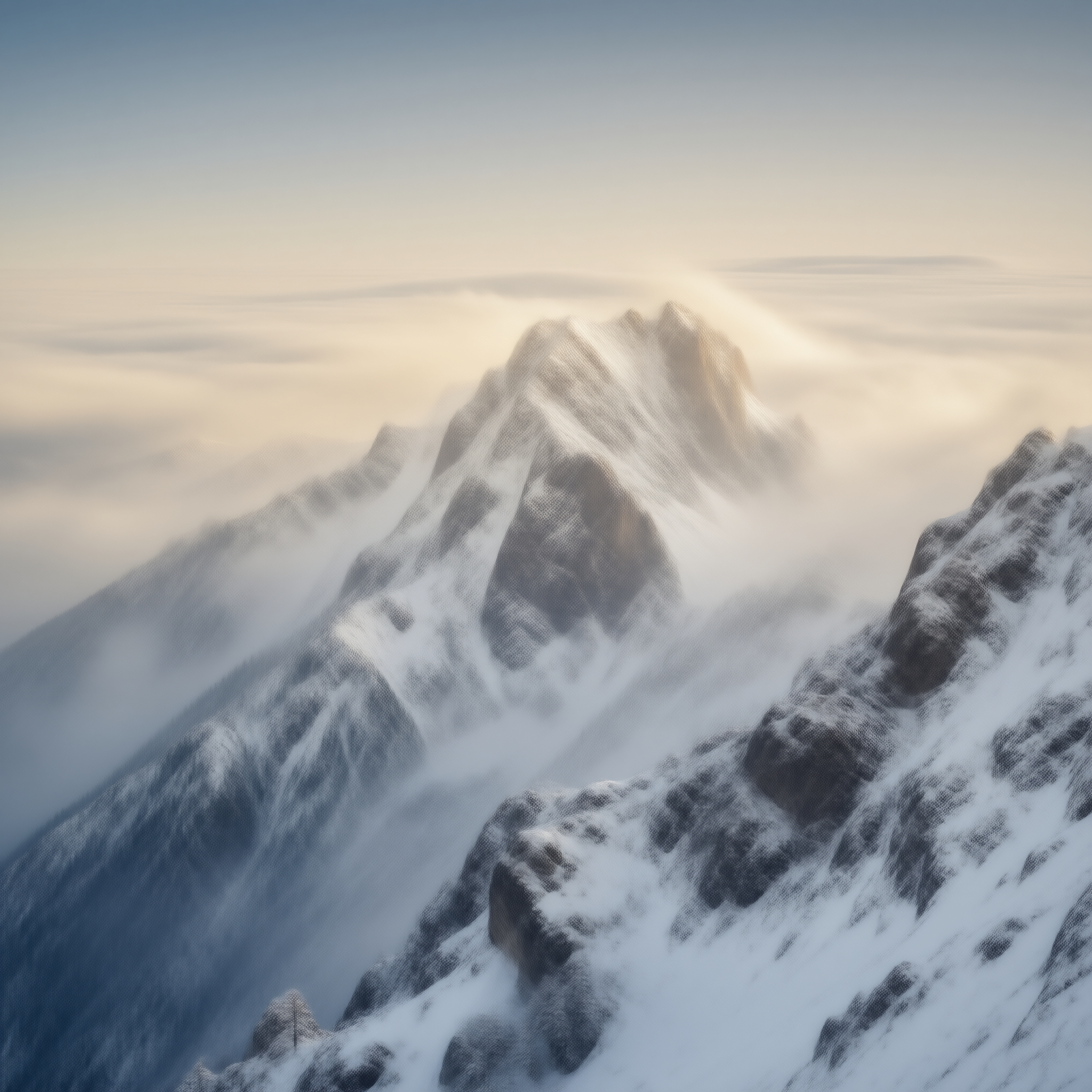 Snowy Mountains in Clouds