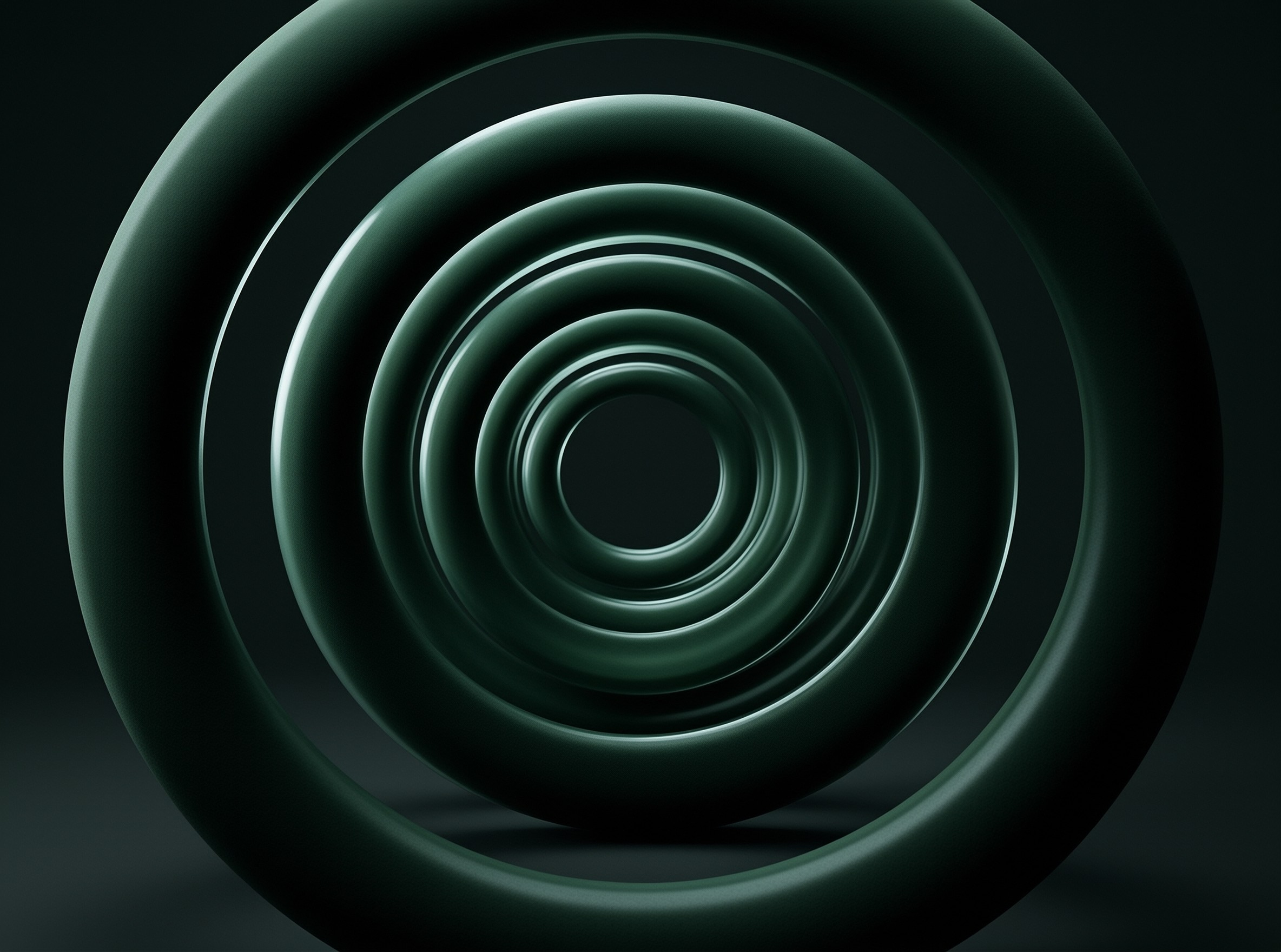Smooth emerald green rings stack in a concentric pattern against a black background.