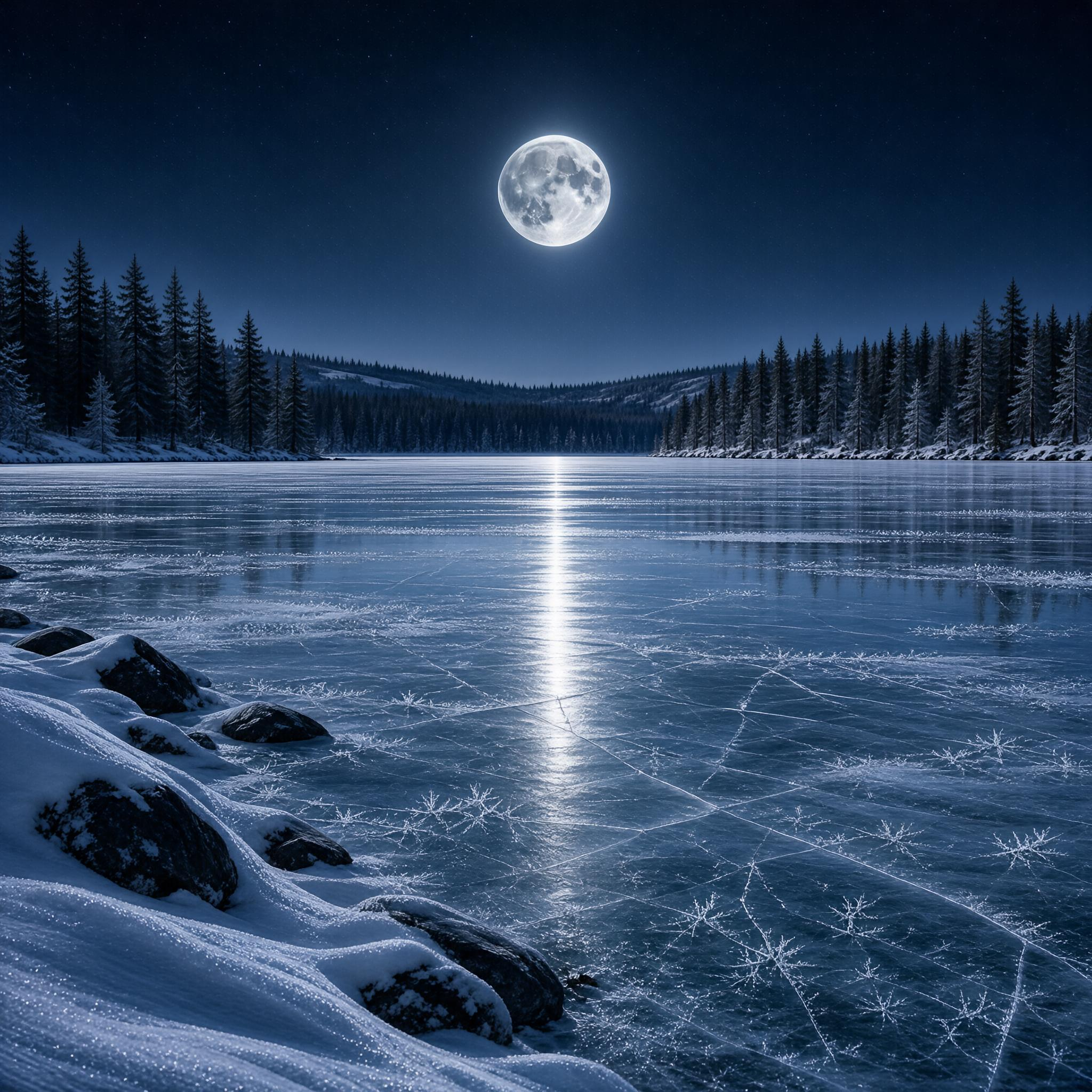 Moonlit Frozen Lake