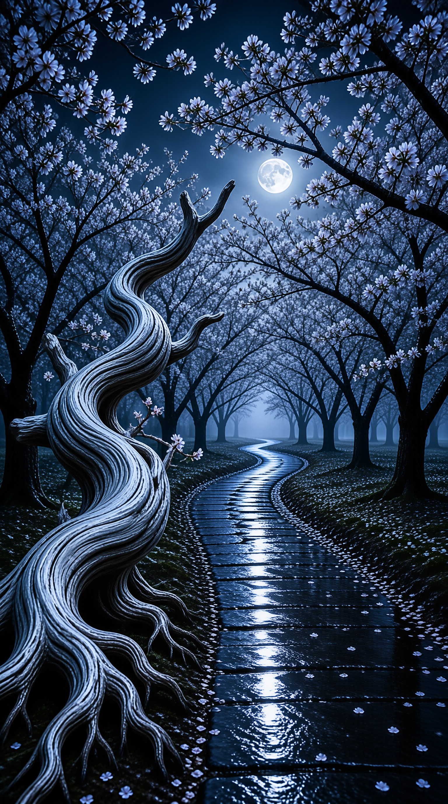 Moonlit Cherry Blossom Path