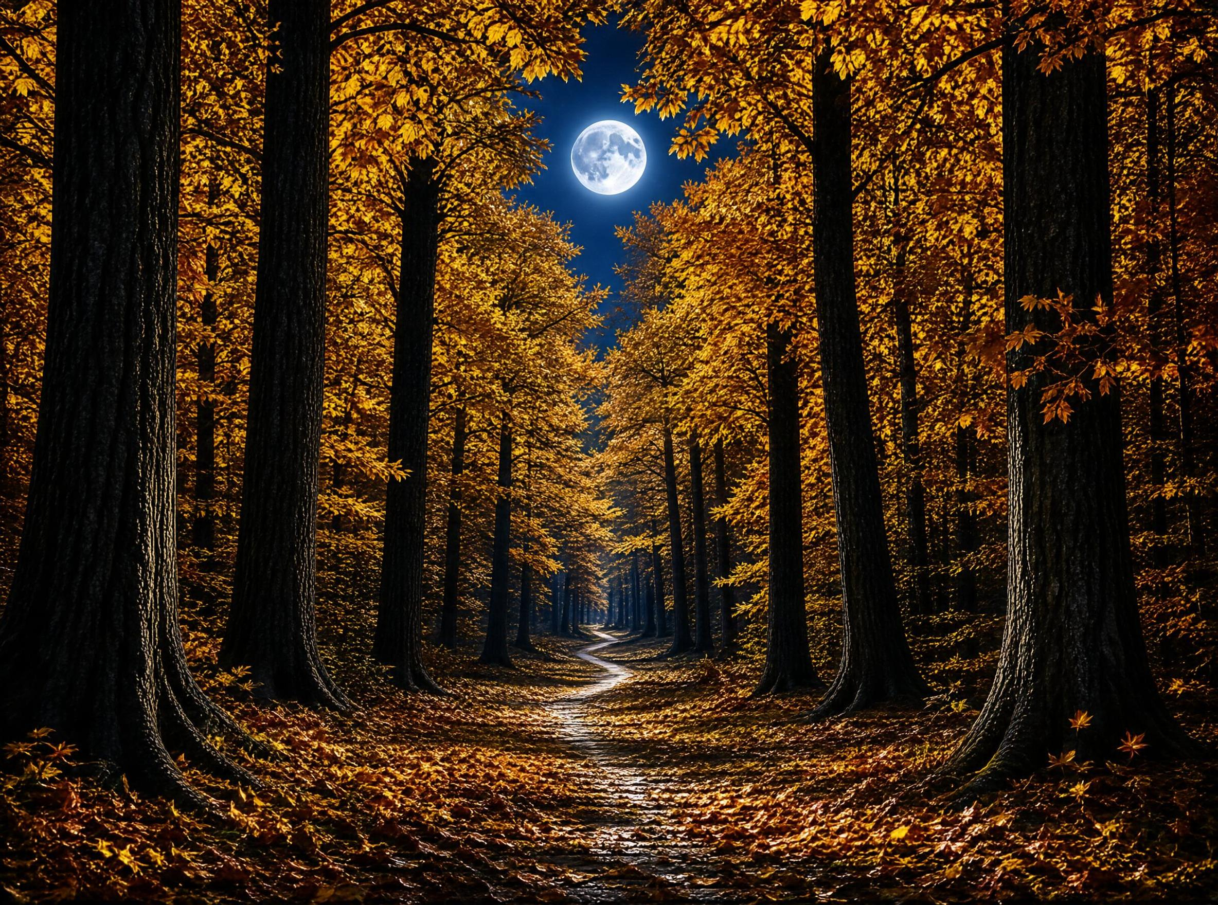 Moonlit Autumn Forest Path