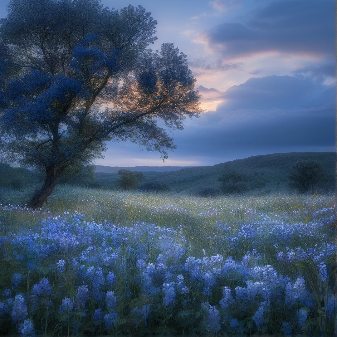 Blue Flowers at Twilight