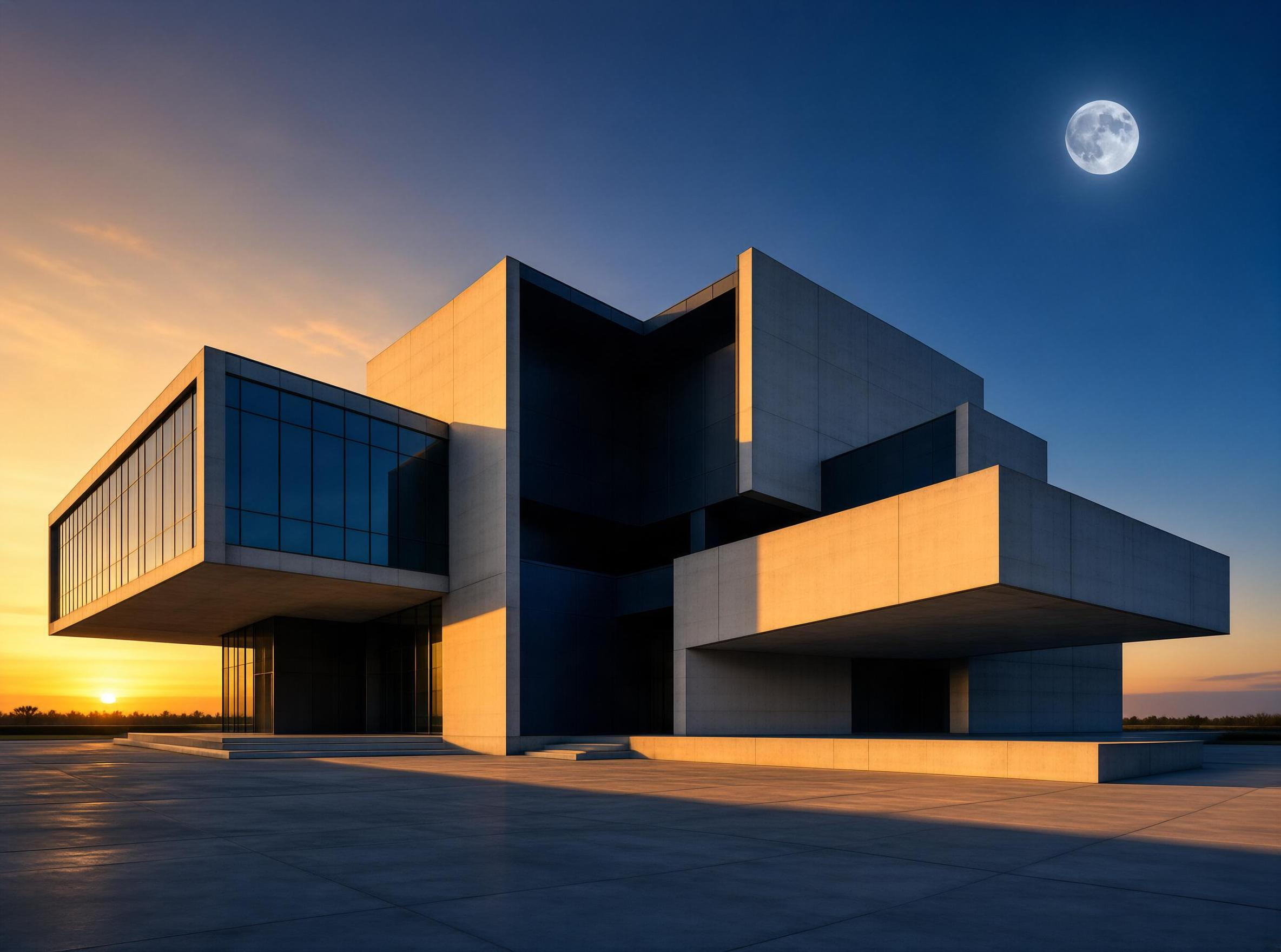 Brutalist Building at Dusk