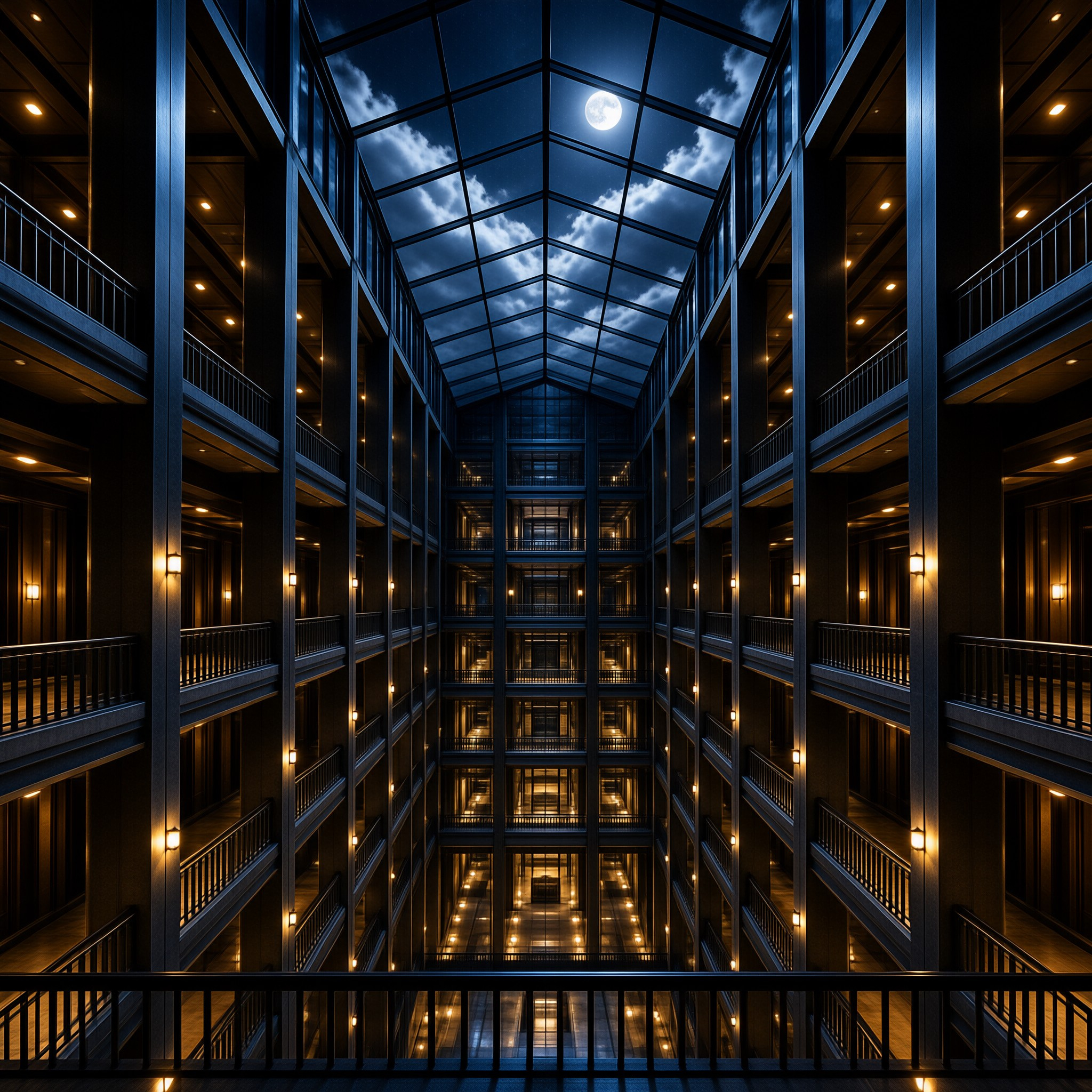 Moonlit Modern Hotel Atrium