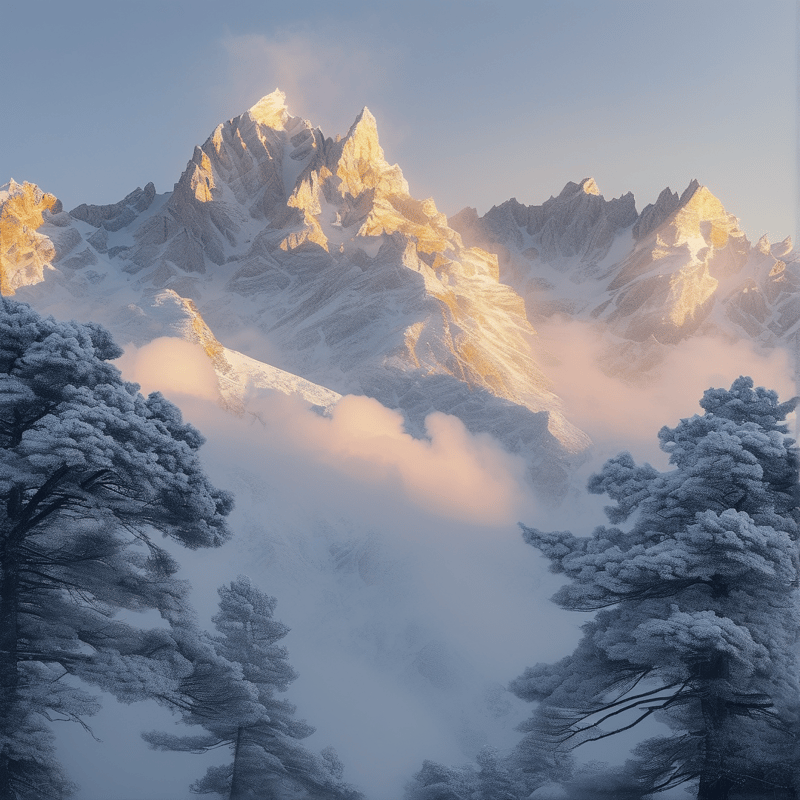 Snowy Mountains at Sunrise