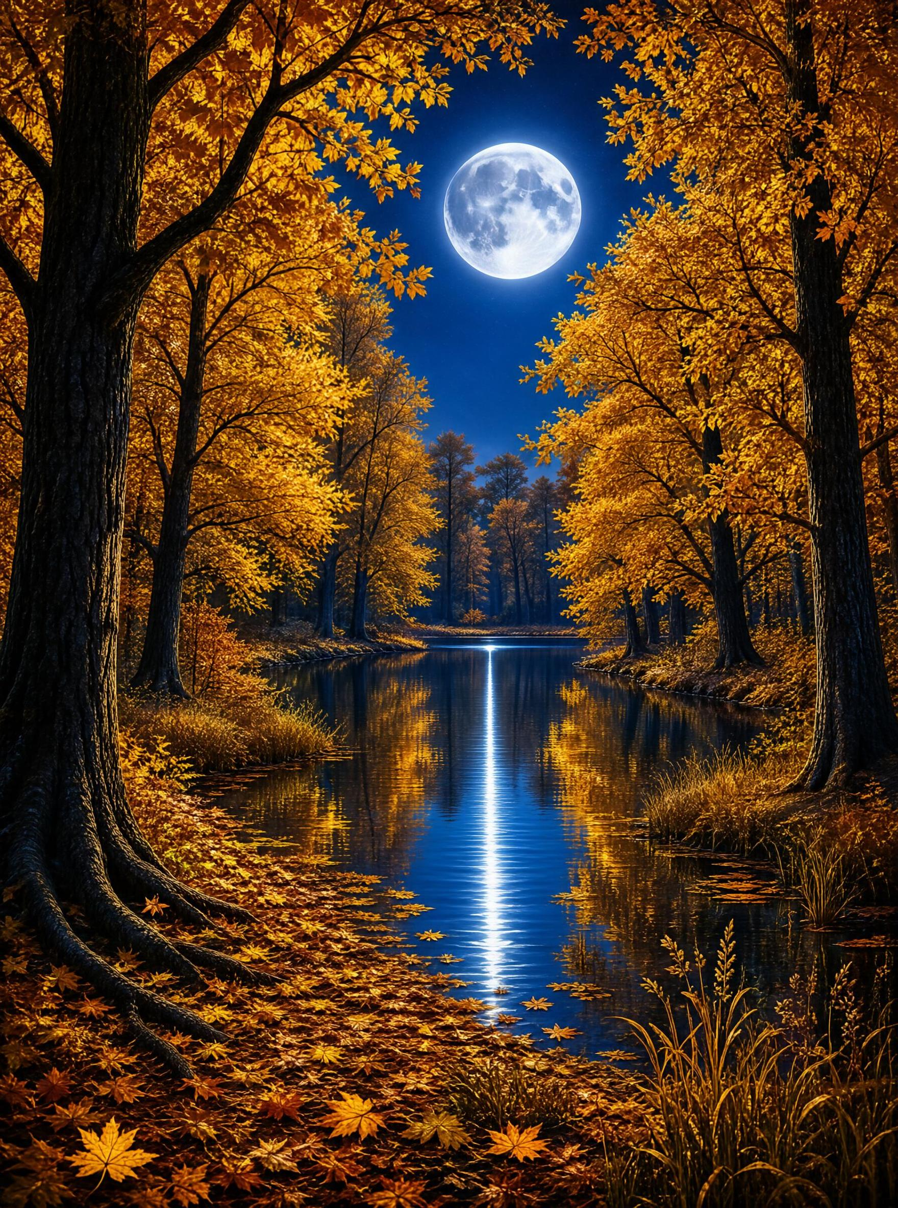 Full Moon Over Autumn River
