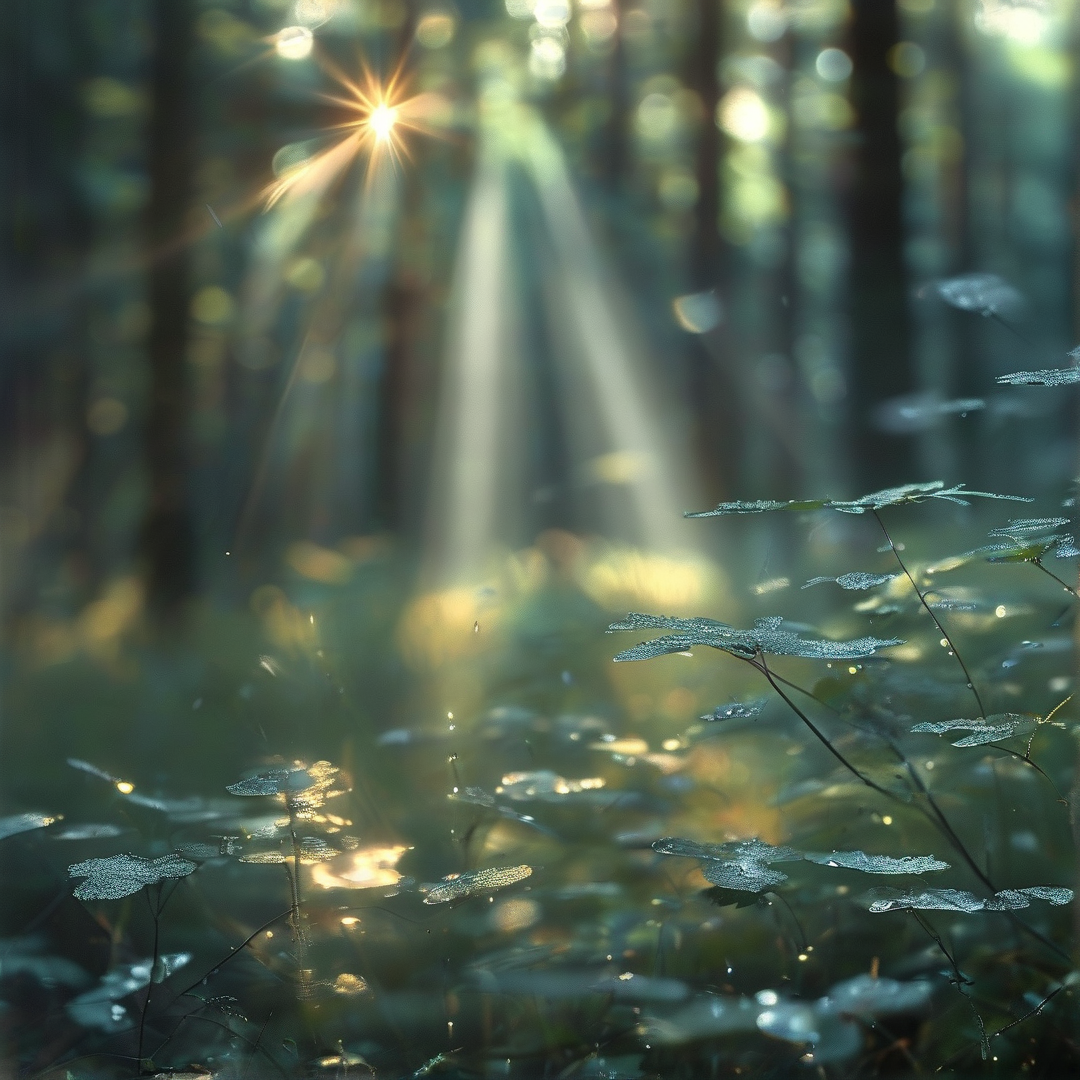 Sunbeams Through Forest