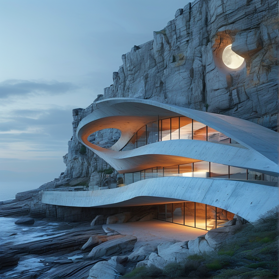 Fluid Cantilever Pavilion in Coastal Cliff