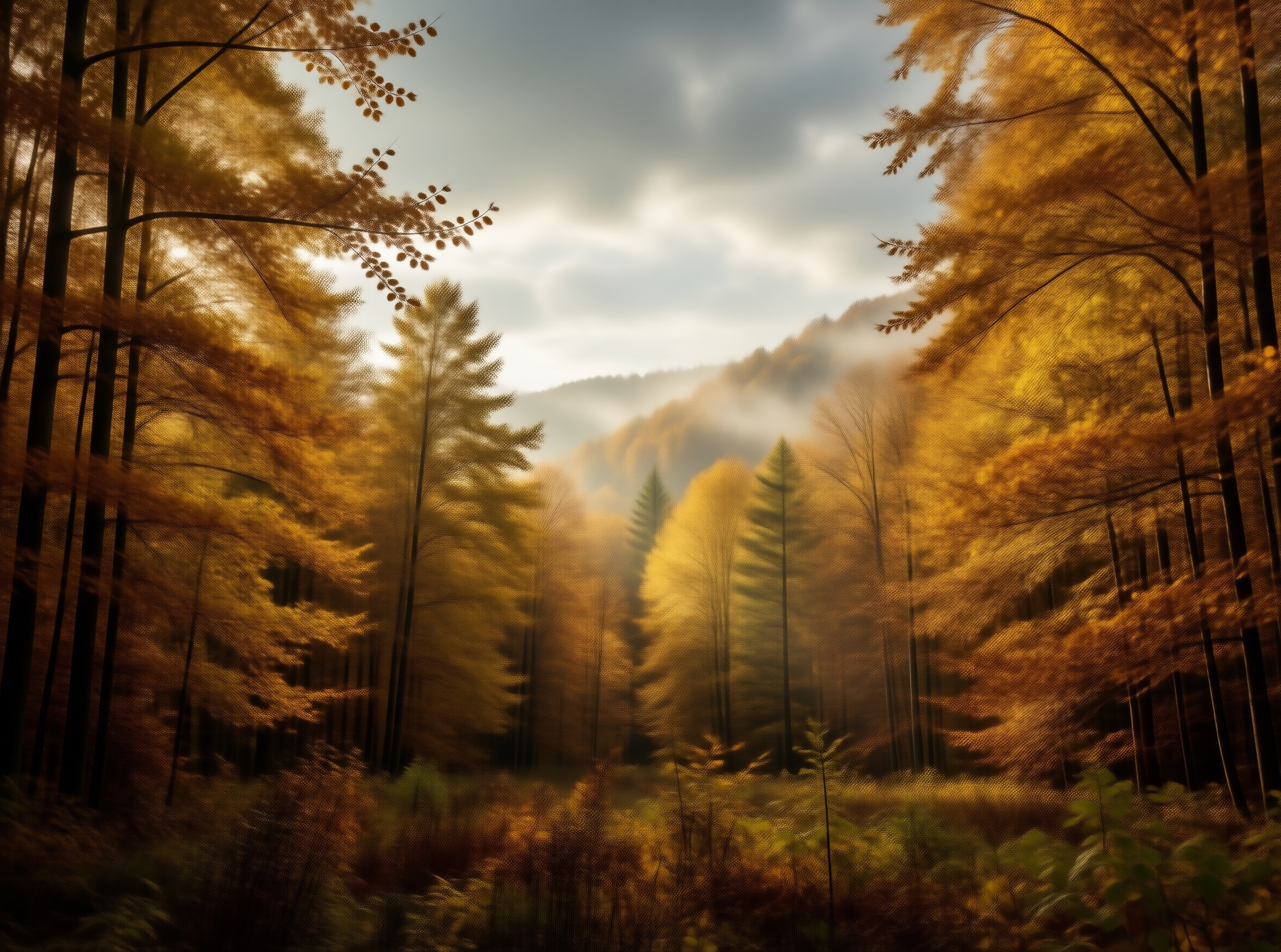 Misty Golden Autumn Forest