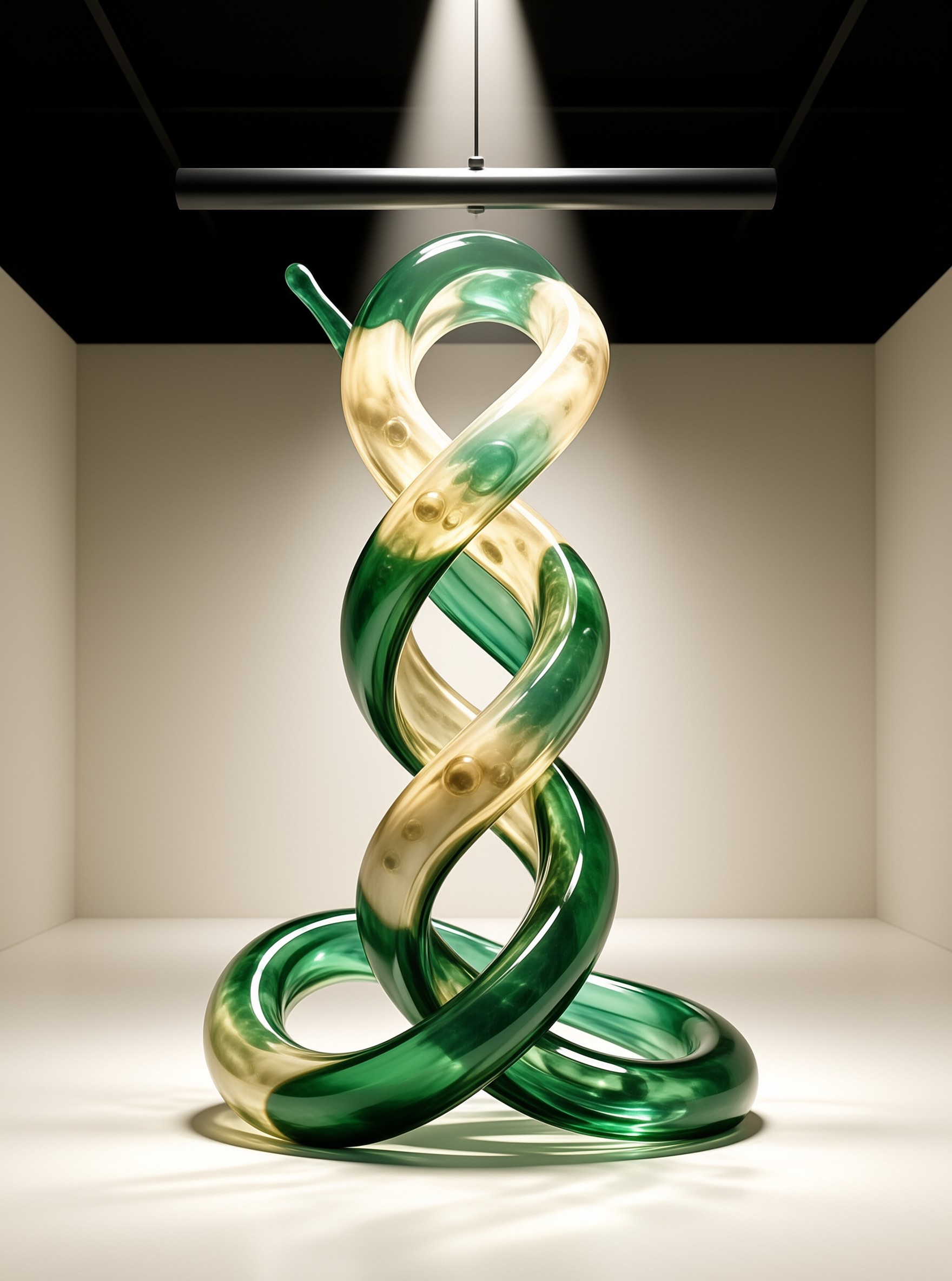 Emerald-Gold Glass Ribbon — Twisted Form Study