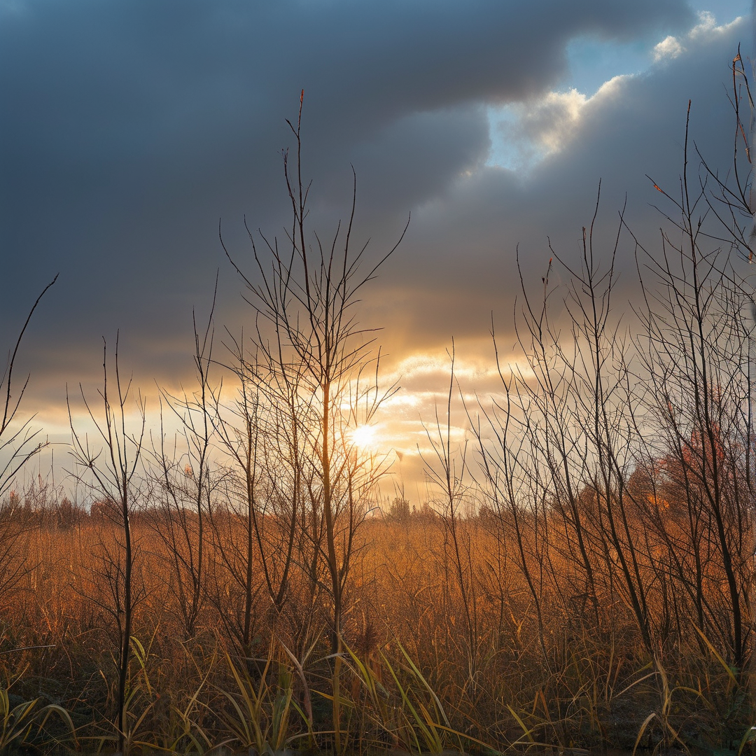 Sunset Over Bare Trees