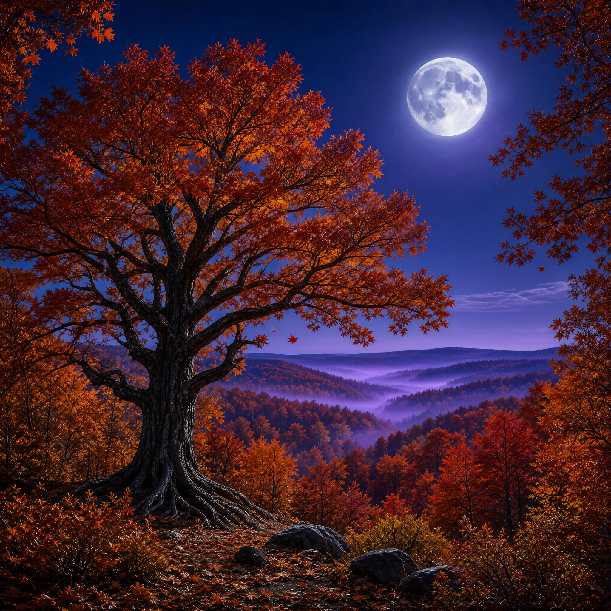 Autumn Night with Full Moon