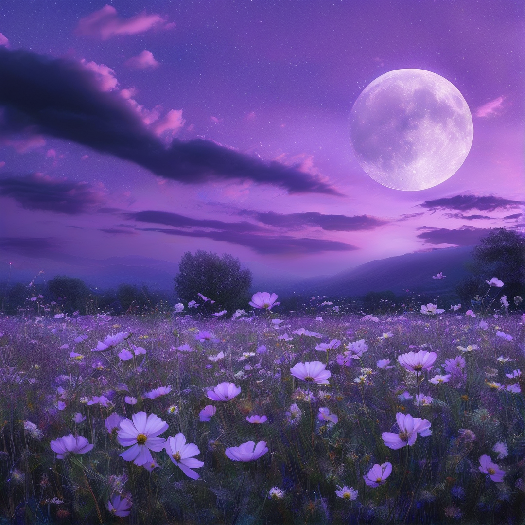 Moonlit Purple Flower Field