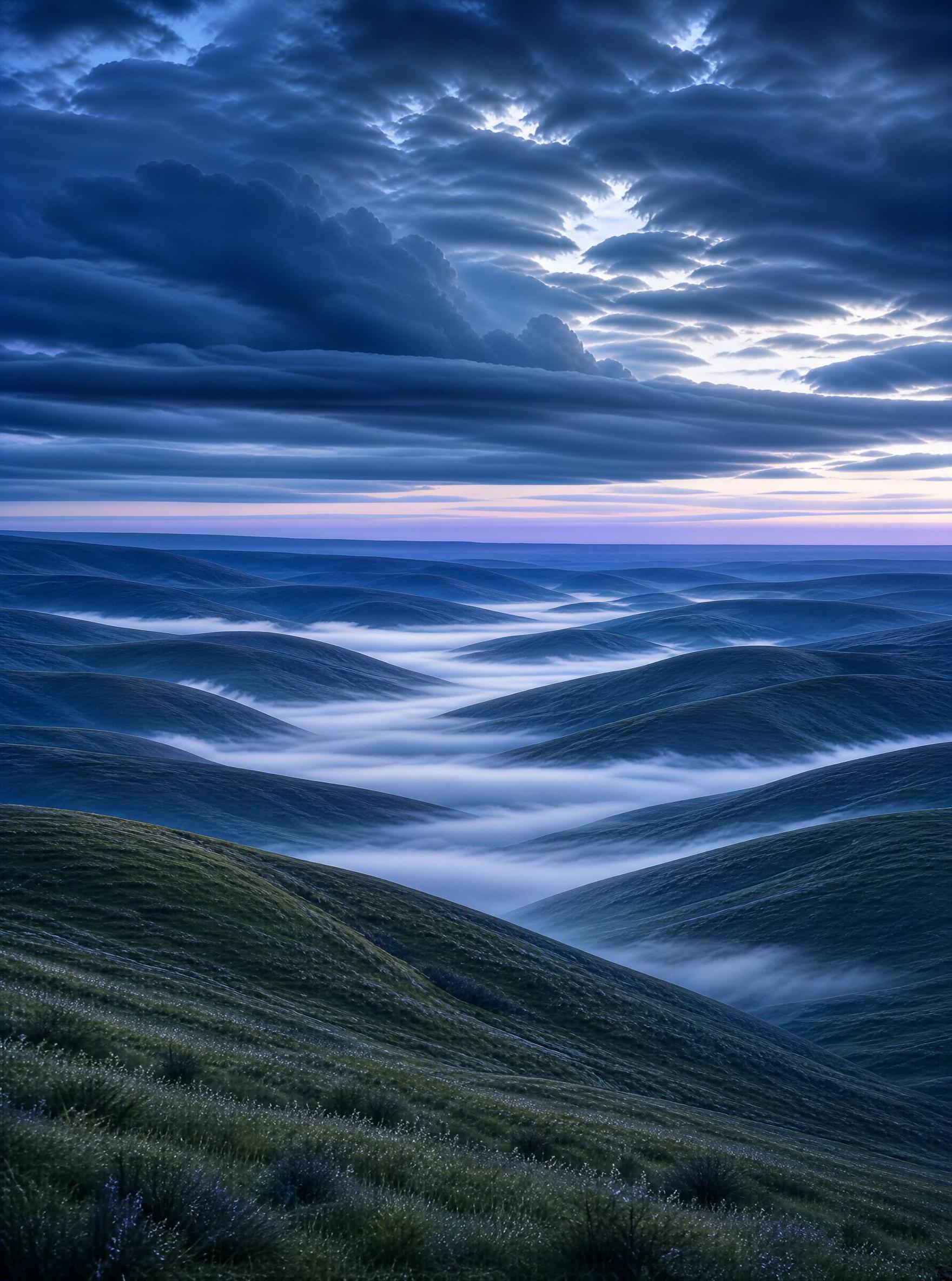 Misty Rolling Hills at Dawn