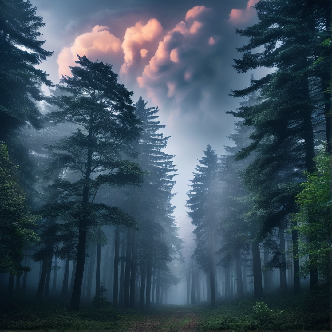 Foggy Forest at Sunset