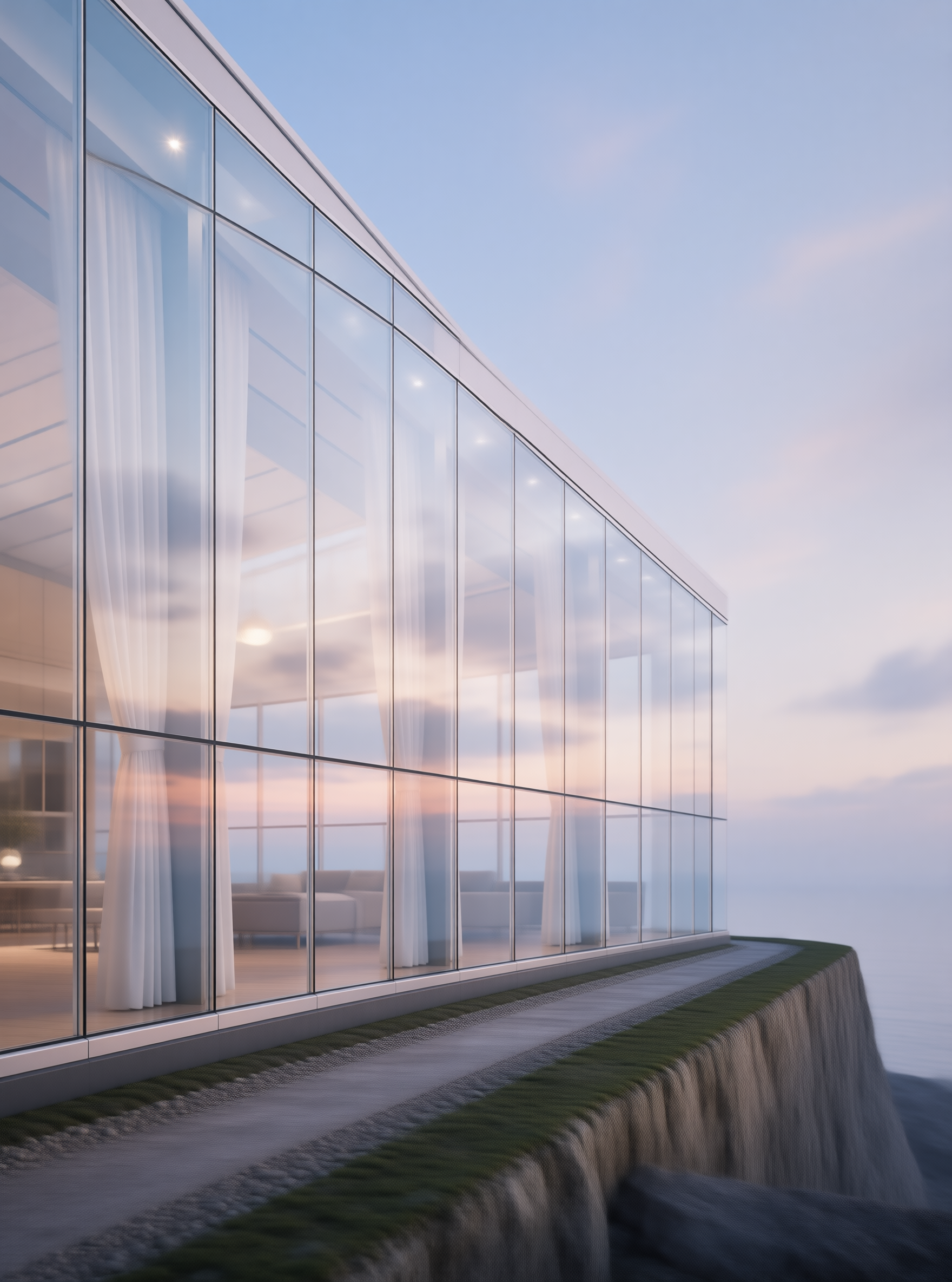 Glass Curtain Pavilion on Coastal Cliff